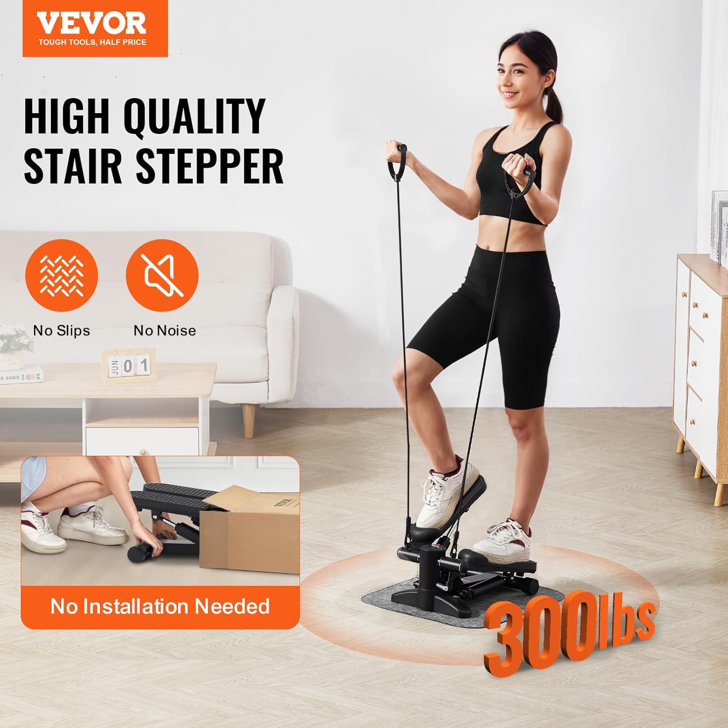 VEVOR Stair Stepper, Mini Stepper for Exercise at Home, Hydraulic Fitness Stepper with Resistance Bands, Full Body Workout Cardio Equipment, Stair Climber with LCD Monitor, 330LBS Load Capacity - Image 2