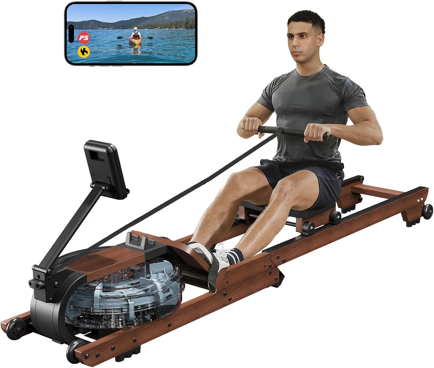 Dripex Rowing Machines for Home Foldable, Water Rowing Machine Max 350 LBS, Water Rower with Smooth Slide Rail, Comfortable Seat, Bluetooth App Supported, LCD Monitor, Wooden Row Machine for Home Gym - Image 9