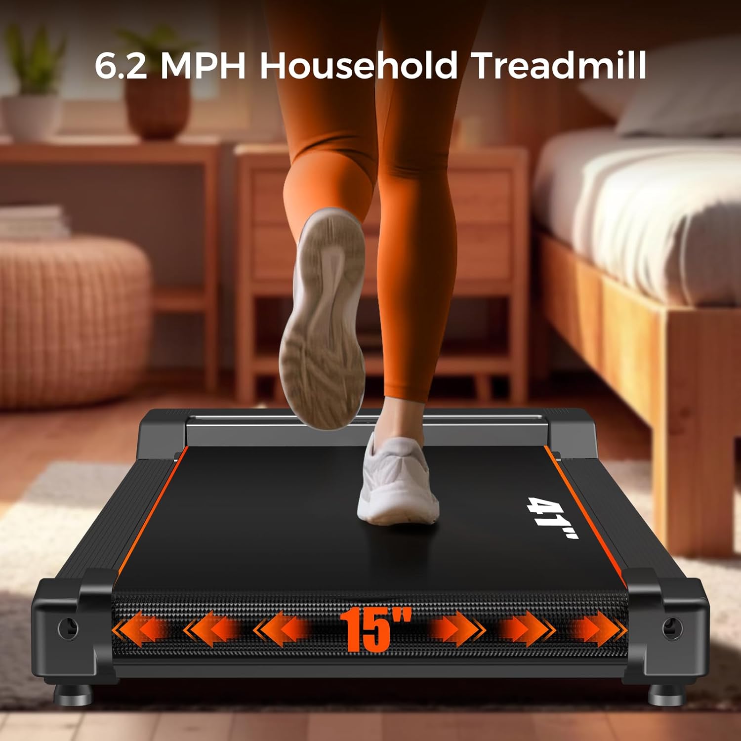 Treadmill with Handles, Portable Small Treadmills for Home and Office, 3.0HP Folding Walking Pad with 300 lbs Capacity, Cup Holder, LED Display and 12 Preset Programs - Image 4