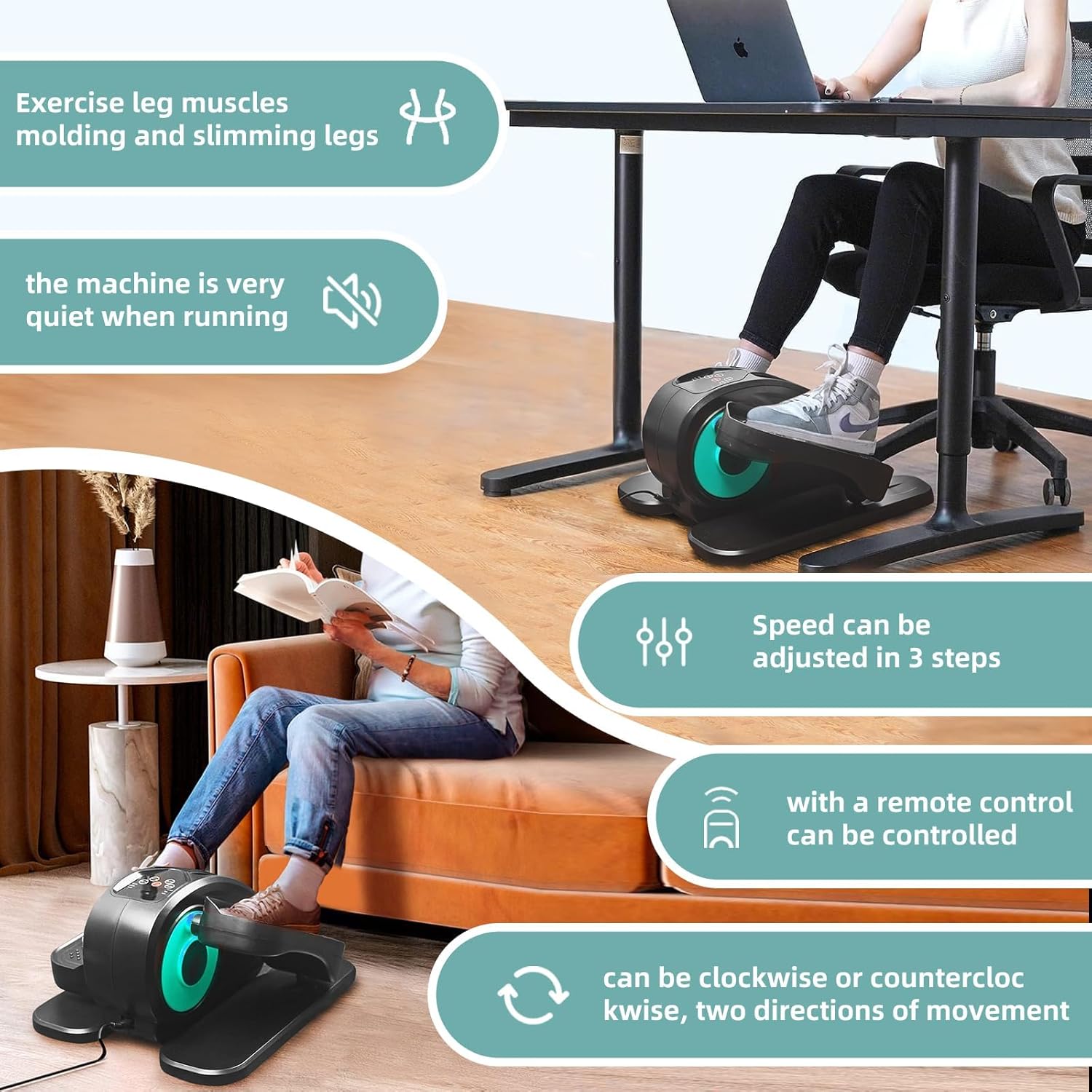 ESL Under Desk Elliptical - Portable Leg Exerciser for Seniors, Compact Seated Elliptical with Remote Control, LCD Display Electric Elliptical Trainers - Image 4