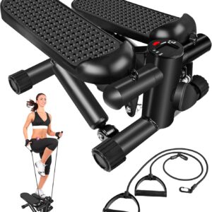 Hydraulic Fitness Stepper with LCD Monitor – Mini Stepper with 300LBS Loading Capacity and Resistance Bands