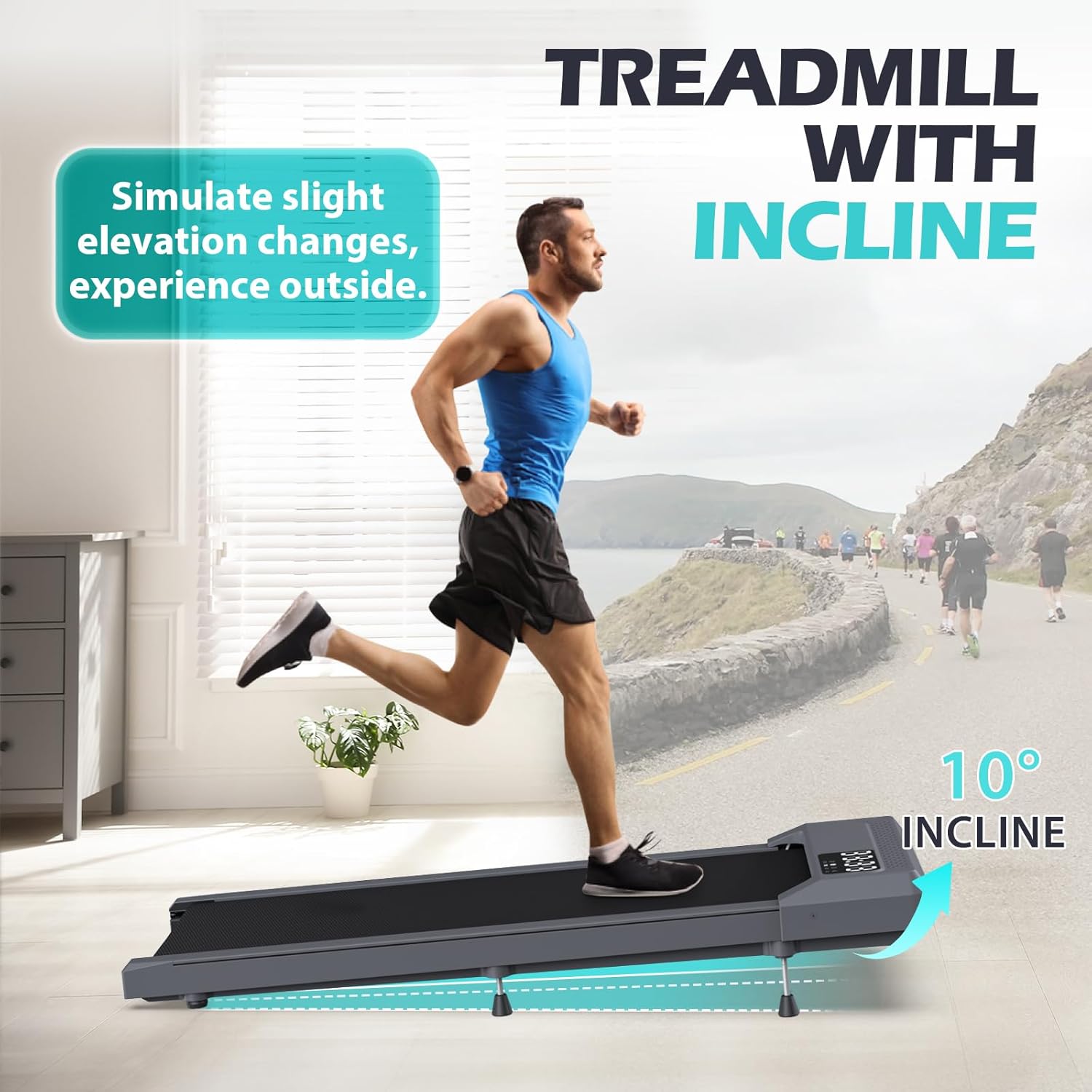 WELLFIT 10% Incline Walking Pad, Treadmills for Home, Under Desk Treadmill 265lbs Capacity, 4.0MPH 2.5HP Voice Control, 26 Preset Pros, 15 * 36in Belt, Compact for Condo - Image 2