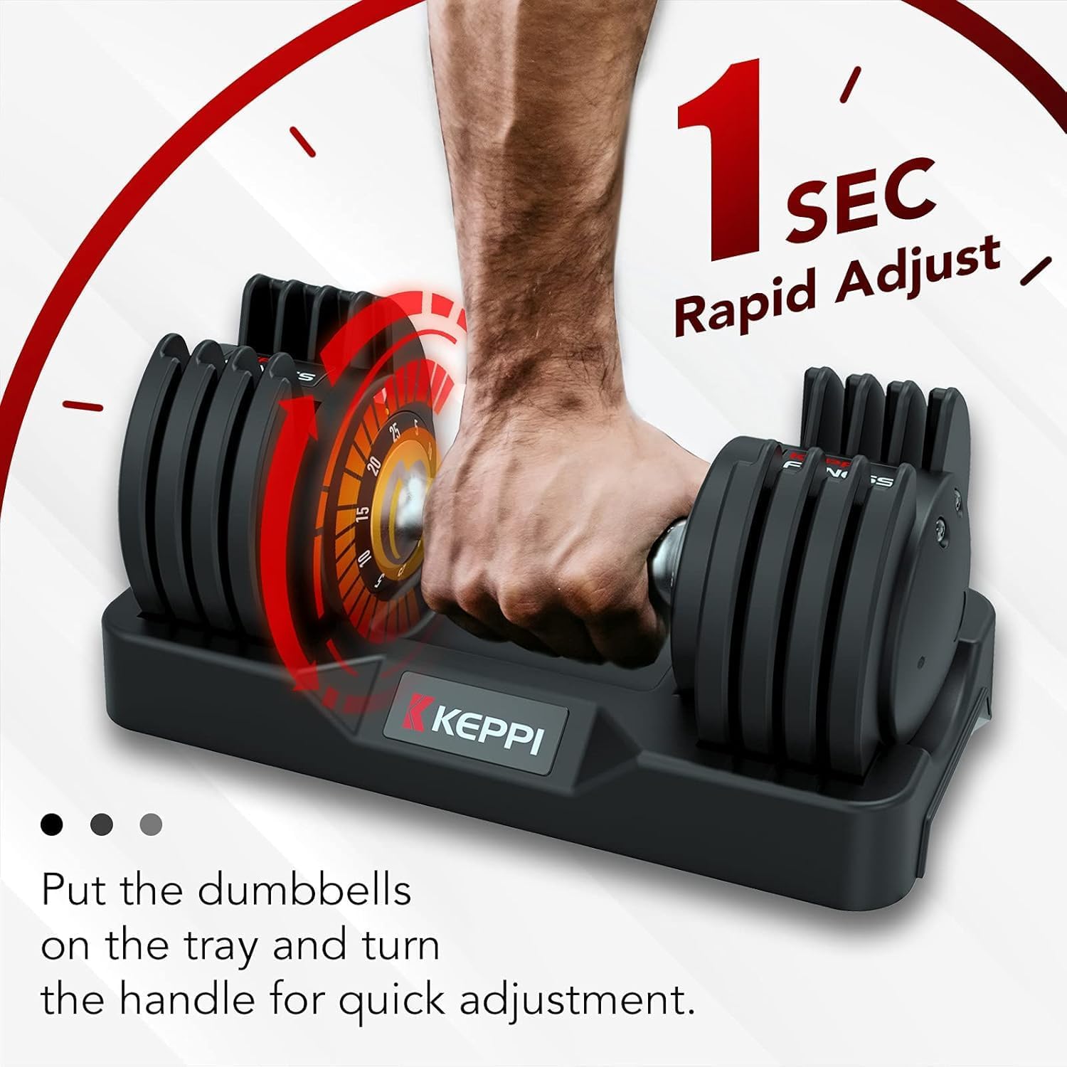 Keppi Adjustable Dumbbells Set-25lb/40lb/55lb/60lb, Anti-Slip Metal Fast Adjust Weight Handle, Exercise & Fitness for Full Body Workout - Adjustable Dumbbell Series - Image 3