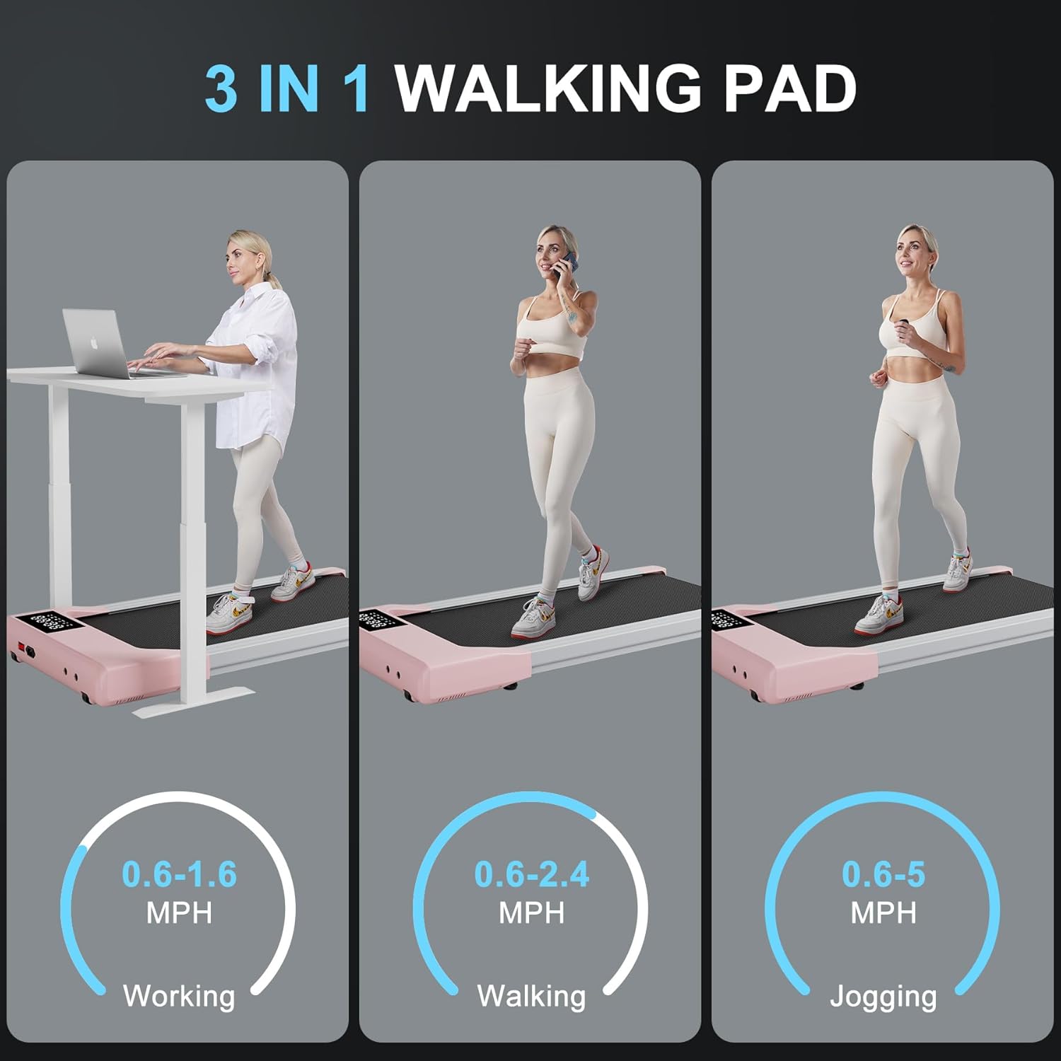 Walking Pad Treadmills for Home Office, Under Desk Walk Mat with APP and Remote Control, 3 in 1 Portable Exercise Equipment, Compact Jogging Running Machine for Small Space, 250 Lbs Capacity - Image 3