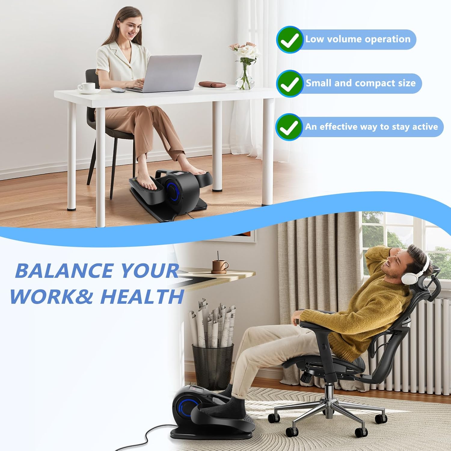 Under Desk Elliptical Machine, Adjustable Speeds Electric Trainer with Remote, Portable Seated Pedal Leg Exerciser for Teens Seniors and Adults - Image 8