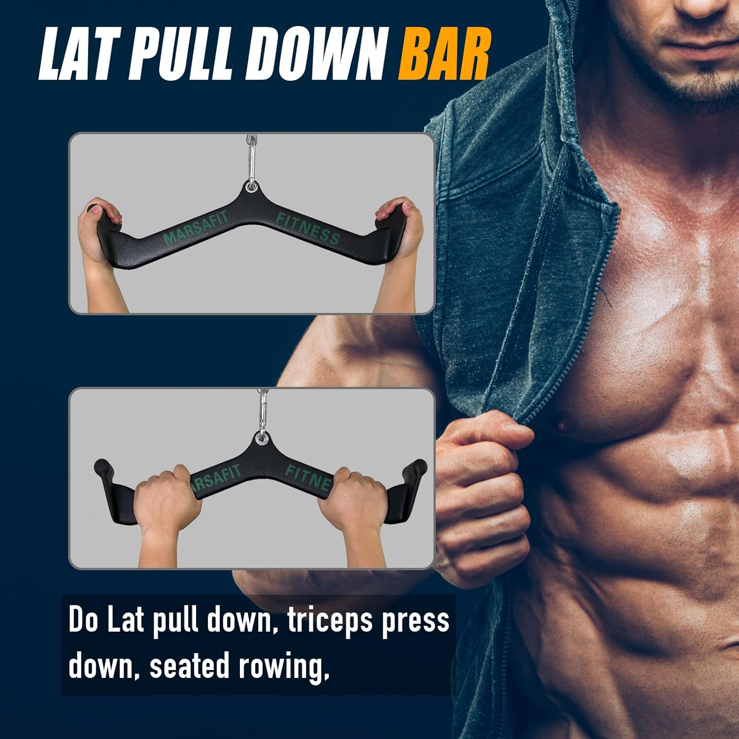 Home Gym Fitness Rowing T-bar V-bar Pulley Cable Machine Attachment, Bicep Curl Tricep Lat pulldown Bar Back Strength Training Handle Grips Lat Pull Down Bar for Seat Row Workout - Image 6