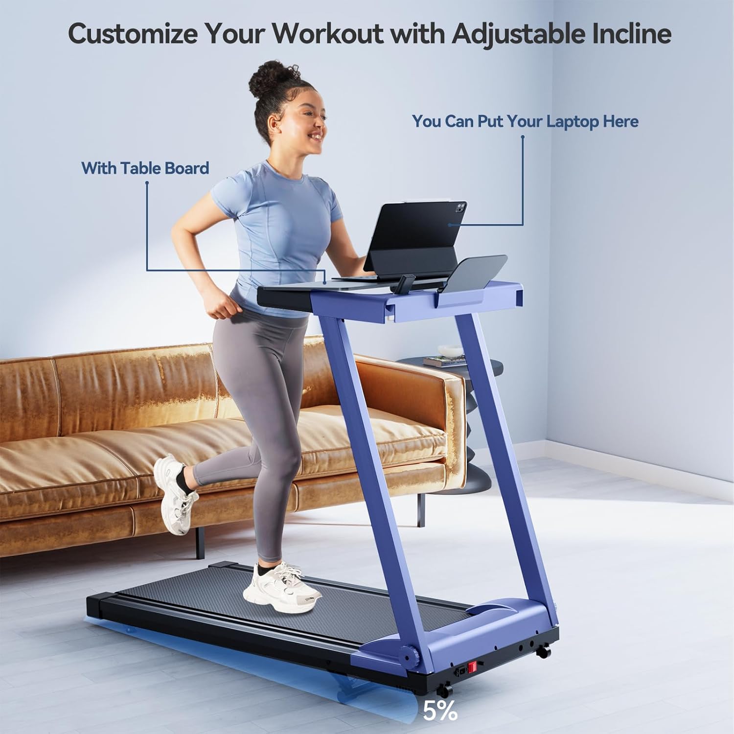 4-in-1 Treadmills for Home Small with Incline and Handles, Foldable Treadmill for Small Spaces, 300 LBS Capacity 3.0 HP 7.5 MPH Folding Running Treadmills with Incline - Image 4