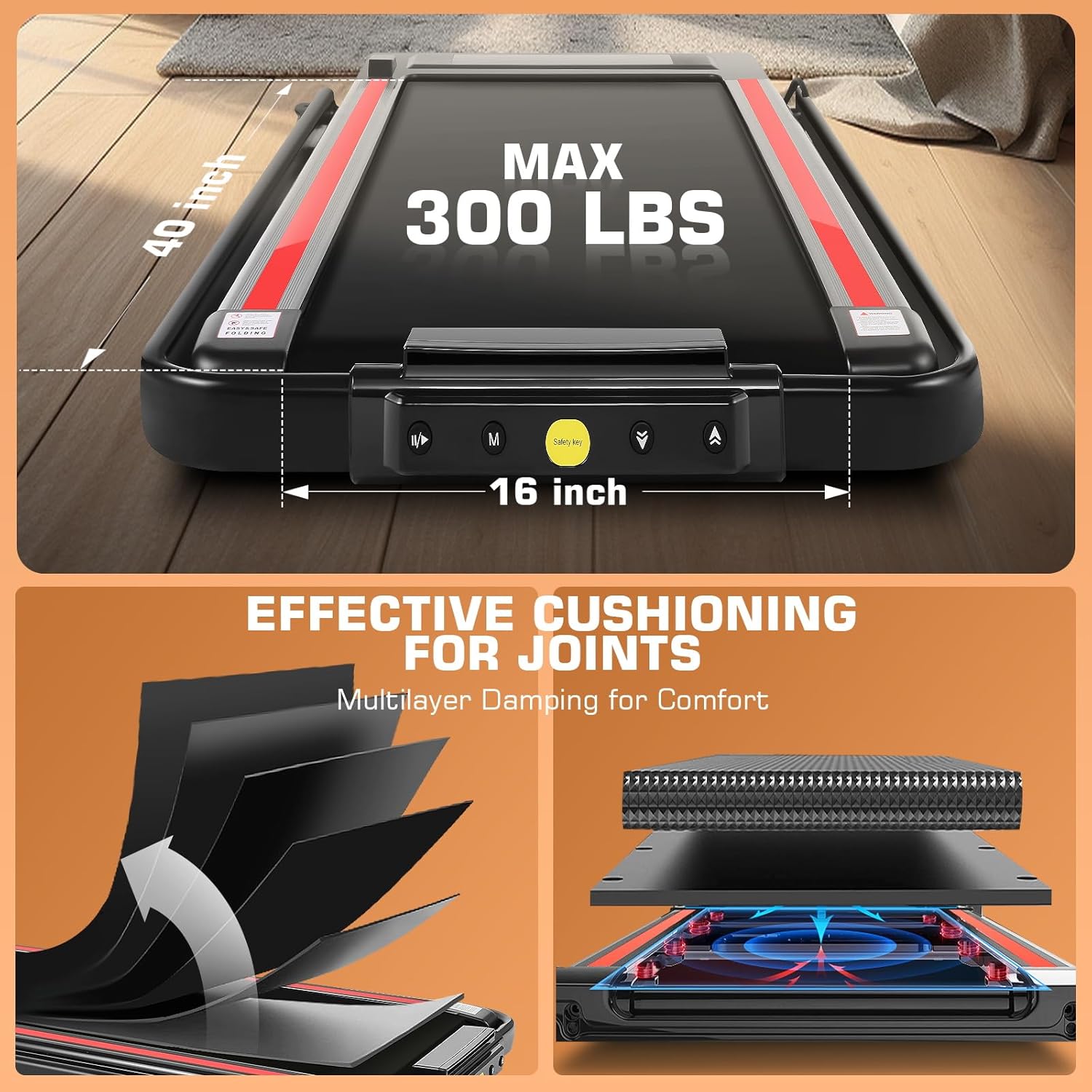 Under Desk Treadmill With Incline, 300lbs Walking Pad With Handle Bar & Remote Control, 2.5HP Folding for Home/Office, Installation-Free Jogging Running Electric Machine - Image 4