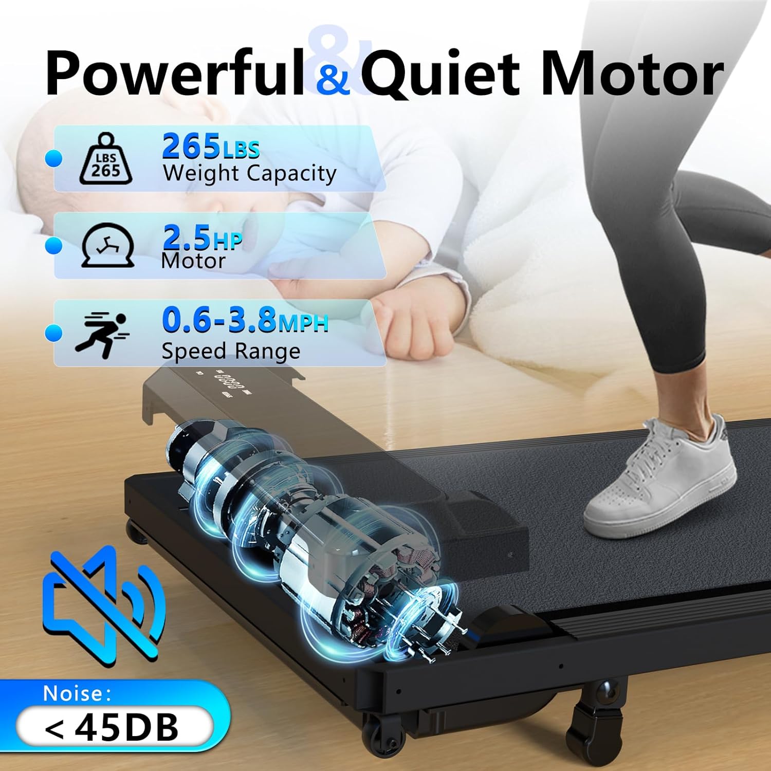 3-in-1 Walking Pad with Incline,2.5 HP Under Desk Treadmill for Home Office,265 LBS Compact Walking Treadmill with LED Display,No Assembly - Image 3