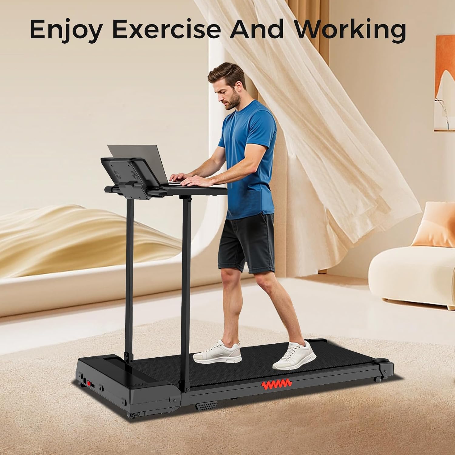 Treadmill with Handles, Treadmills for Small Spaces, 3.0HP Walking Pad Treadmills with Handle Bar & LED Display, Treadmill with Desk Workstation for Home Office, 320 LBS Capacity - Image 8