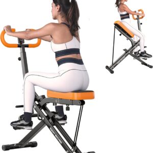 SogesHome Squat Machine Rowing Machines for Home Foldable, Fitness Rowing Machine Row and Ride Squat Machine with Adjustable 2 Resistance Bands for Workout Exercise, 330 lbs Weight Capacity