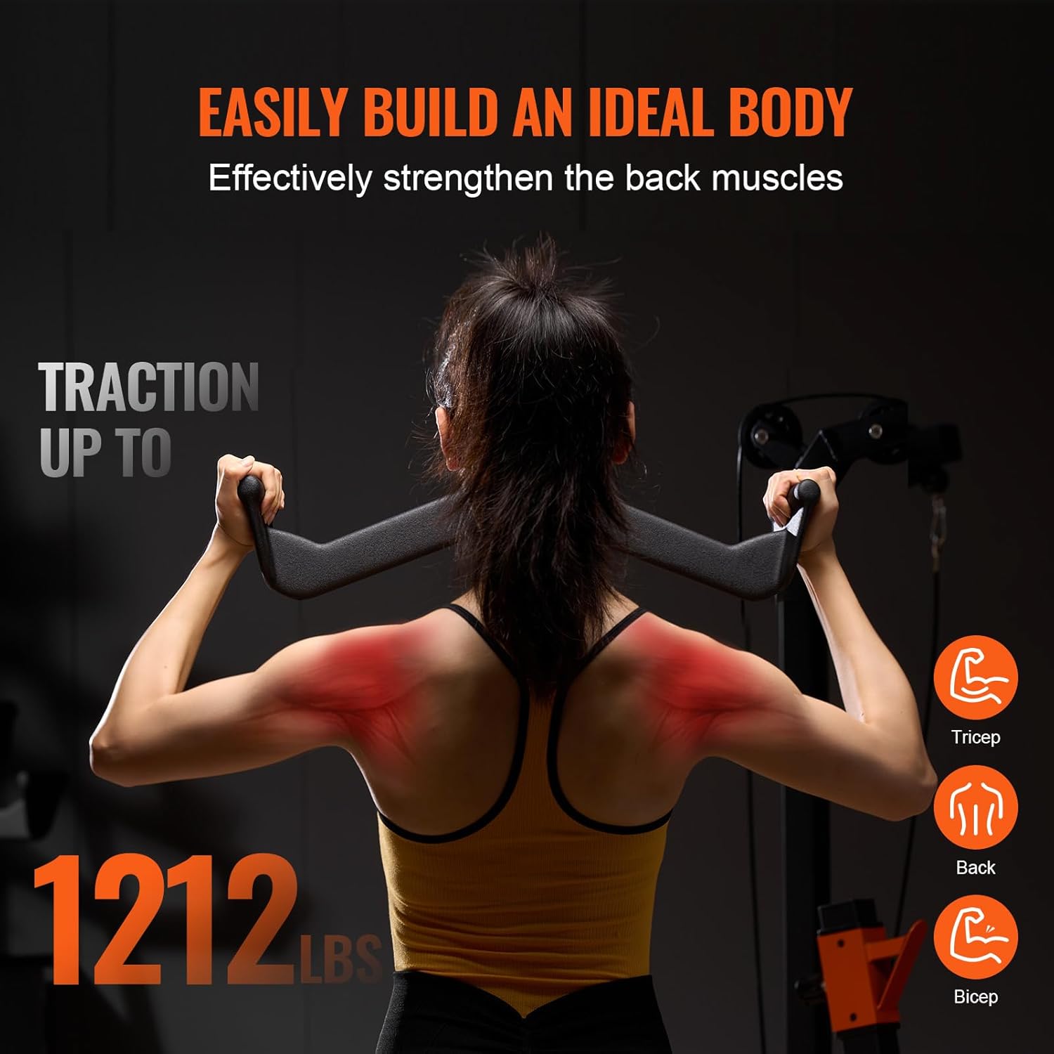 VEVOR LAT Pulldown Attachments, Cable Machine Rowing T-bar V-bar Tricep Pull Down Bar, Back Strength Training Rubber Coated Handle Grip, Bicep Curl Tricep LAT Pulldown Bar for Home Gym Fitness - Image 6