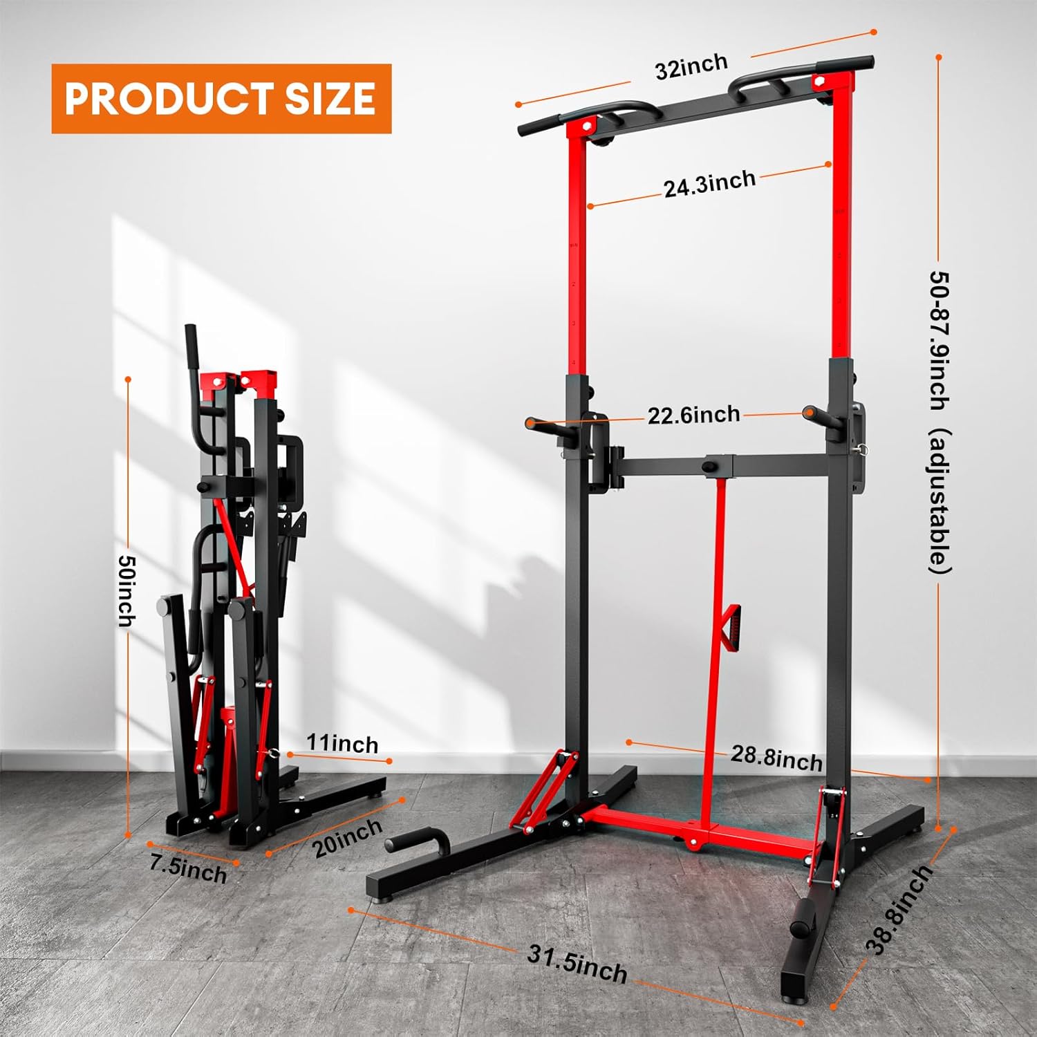 ONETWOFIT Foldable Power Tower Pull Up Bar Station, Multi-Function Adjustable Height Dip Station for Home Gym Workout, Strength Training Fitness Equipment, Pull Up Stand - Image 2