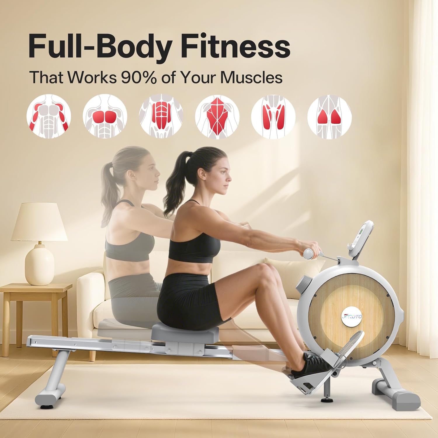 JOROTO Rowing Machine for Home Magnetic Rower Machines 350 LB Weight Capacity 16 Levels Resistance Bluetooth Row Machines with Dual Slide Rail LCD Monitor and Tablet Holder - Image 7