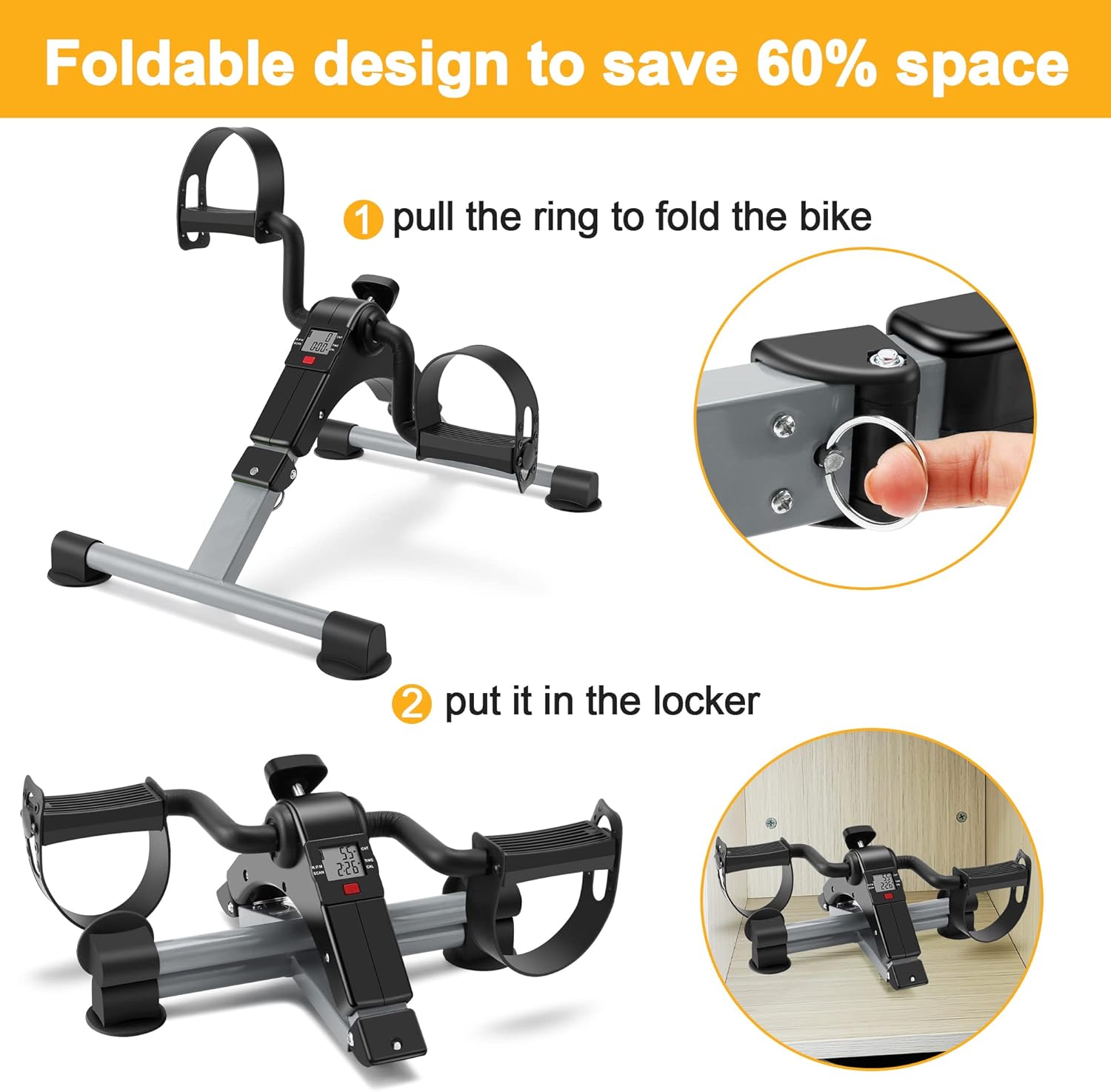 Folding Exercise Bike Pedal Exerciser Portable Desk Bike with LCD Display for Arms and Legs Workout - Image 4