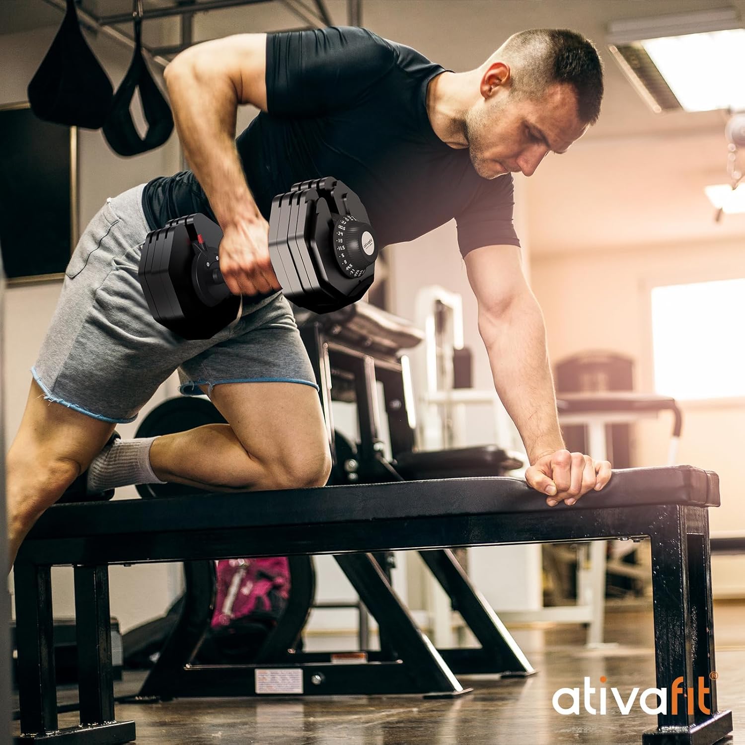 Ativafit 27.5/66/88LBS Pair Adjustable Dumbbell Set with Anti-slip Handle 12 In 1 Quick Dial Adjustment Weights With Safety Locking Button Space Saving Strength Training for Full Body Home Gym Workout - Image 7