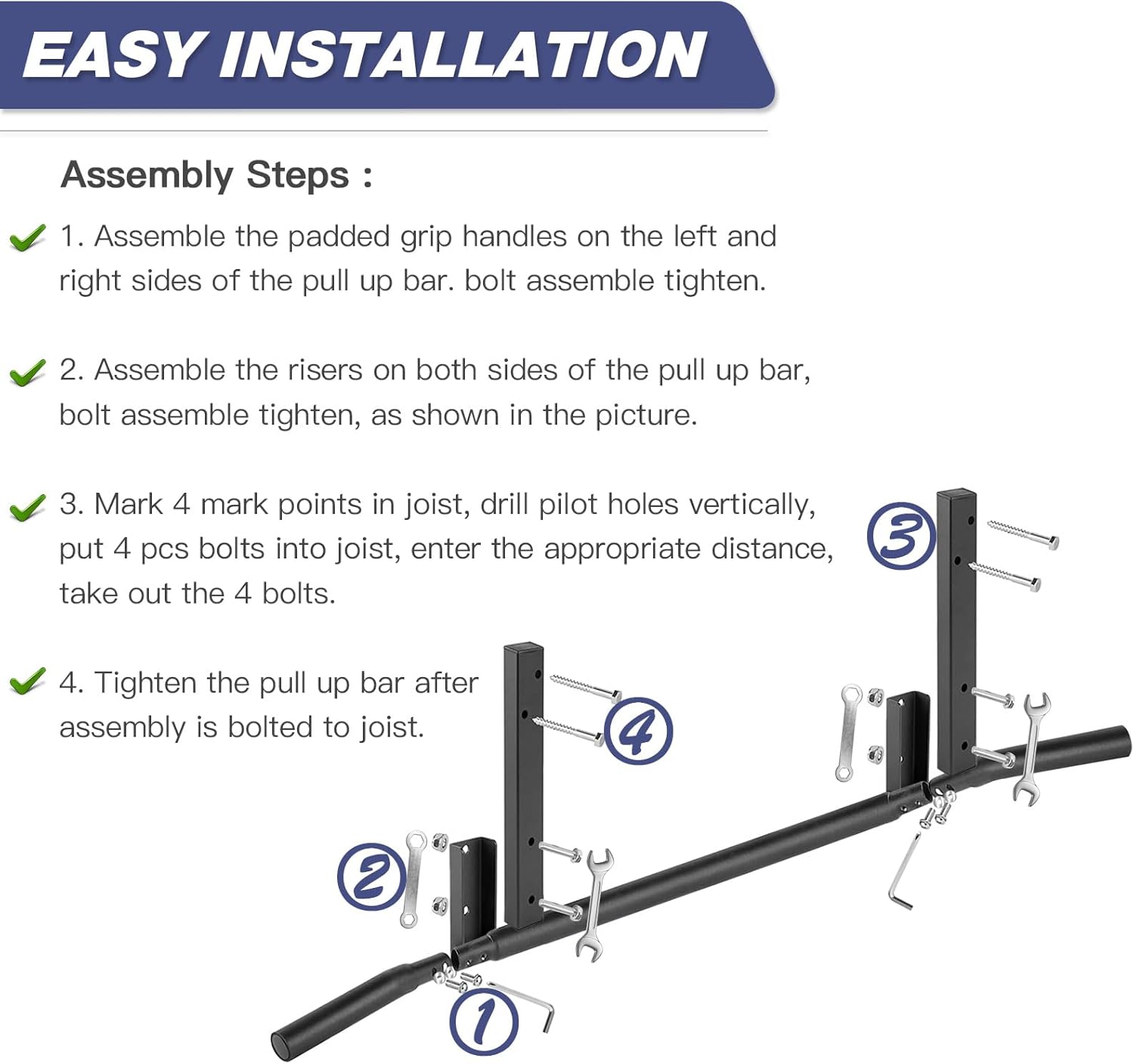 ATENTO Pull Up Bar, Chin Up Bars Ceiling Mount, Workout for Home Gym, Beam, Crossfit - Heavy-Duty, Foam Grip, Easy installation - Image 7