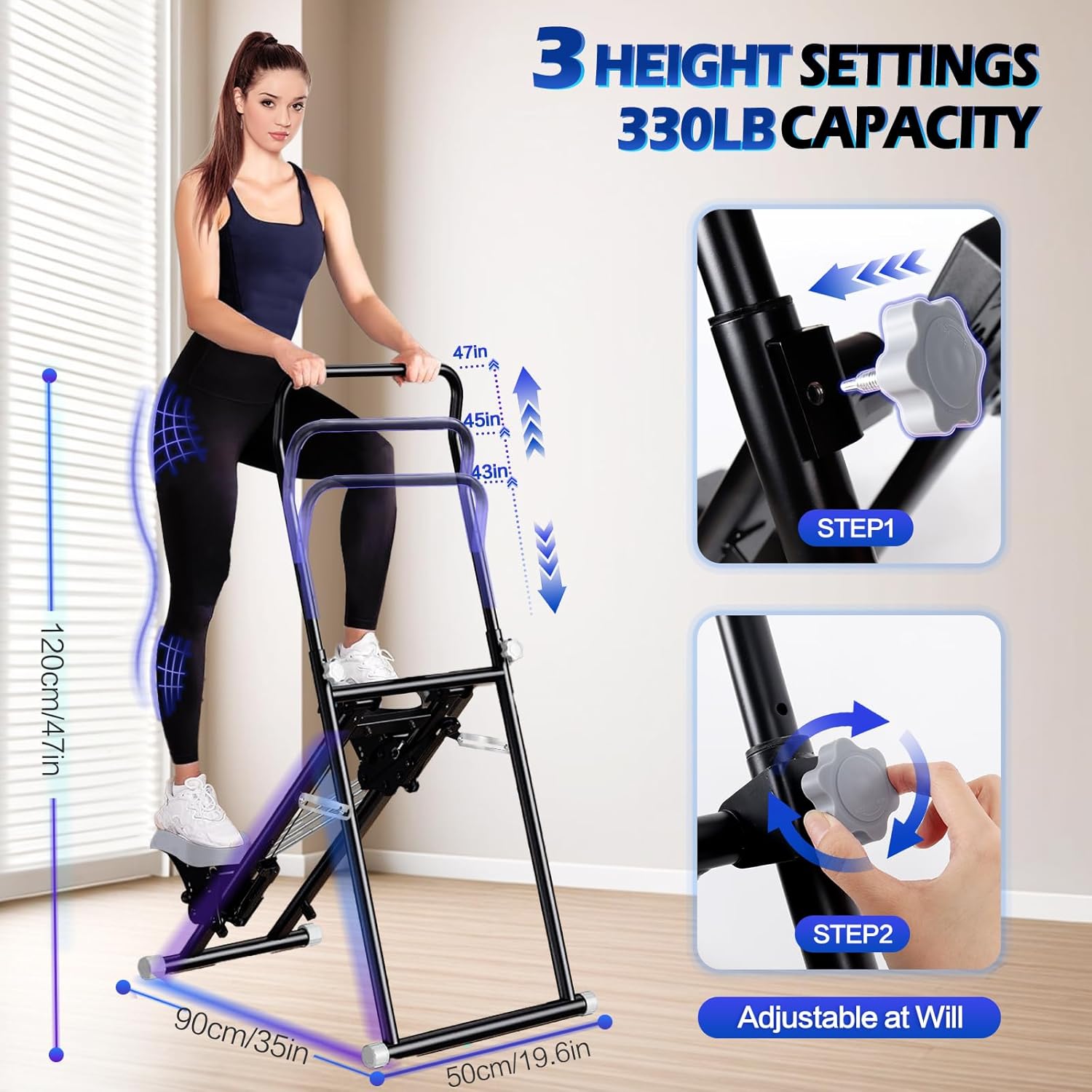 Stair Stepper with Adjustable Resistance,Upgraded Vertical Climber Machine for Home Cardio Workout,Compact Folding Stair Climber with Adjustable Handlebar & Pedals for Full Body Fitness - Image 3