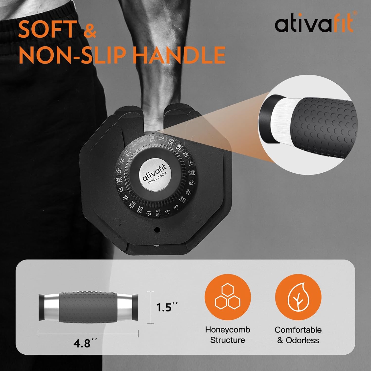 Ativafit 27.5/66/88LBS Pair Adjustable Dumbbell Set with Anti-slip Handle 12 In 1 Quick Dial Adjustment Weights With Safety Locking Button Space Saving Strength Training for Full Body Home Gym Workout - Image 3