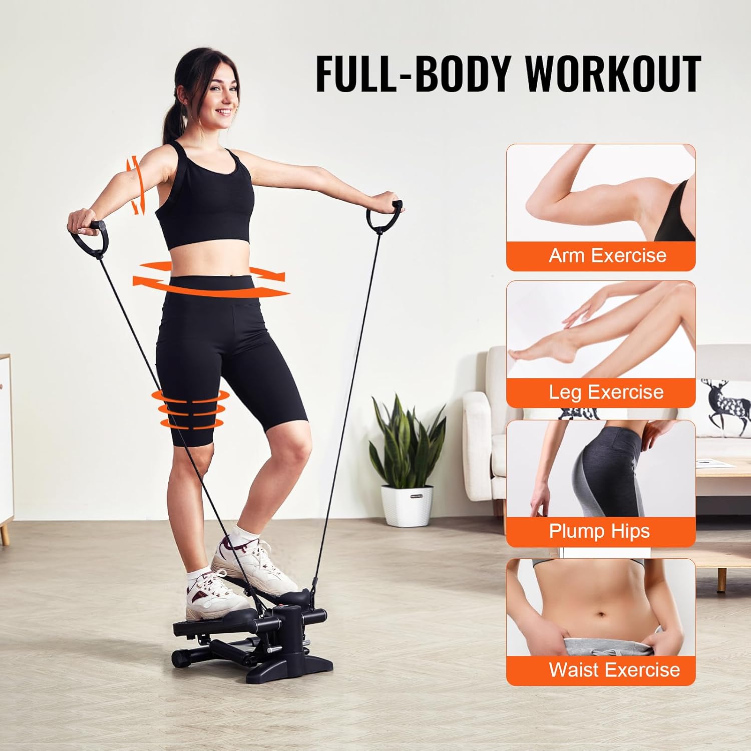 VEVOR Stair Stepper, Mini Stepper for Exercise at Home, Hydraulic Fitness Stepper with Resistance Bands, Full Body Workout Cardio Equipment, Stair Climber with LCD Monitor, 330LBS Load Capacity - Image 3