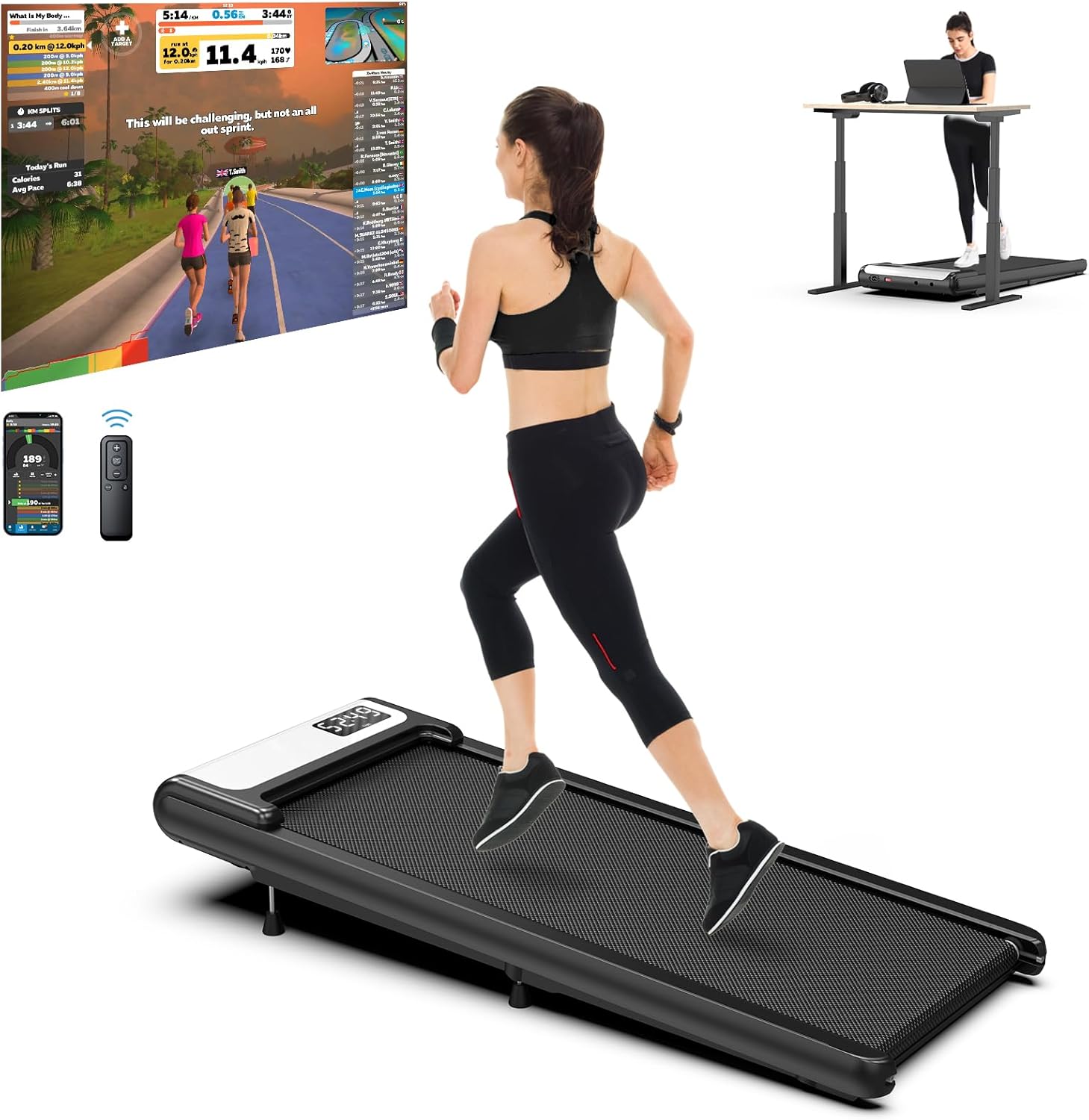 COZYINN Walking Pad with Handlebar, 10% Incline Under Desk Treadmills for Home Office Small,Quiet 2.5HP Voice Remote Control Portable Treadmills Work with WELLFIT KINOMAP,Small Walking Jogging Machine - Image 8