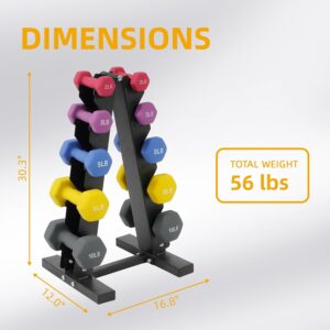 Neoprene Coated Dumbbell Set with Rack, Free Hand Weight Set For Home Gym Workout, Anti-Slip, Anti-roll, 20LBS, 32LBS, 50LBS and 56LBS Sets, Multiple Weight Options