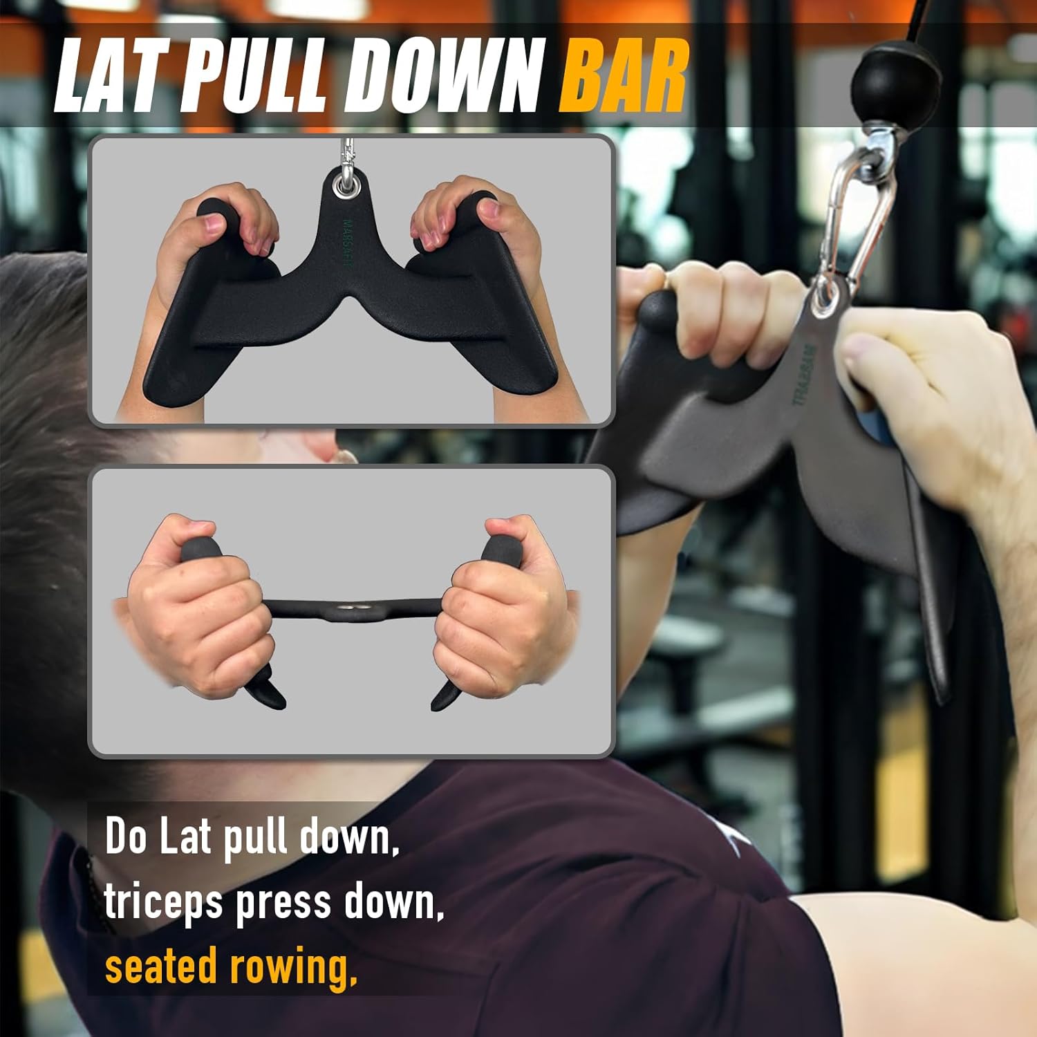 Home Gym Fitness Rowing T-bar V-bar Pulley Cable Machine Attachment, Bicep Curl Tricep Lat pulldown Bar Back Strength Training Handle Grips Lat Pull Down Bar for Seat Row Workout - Image 5