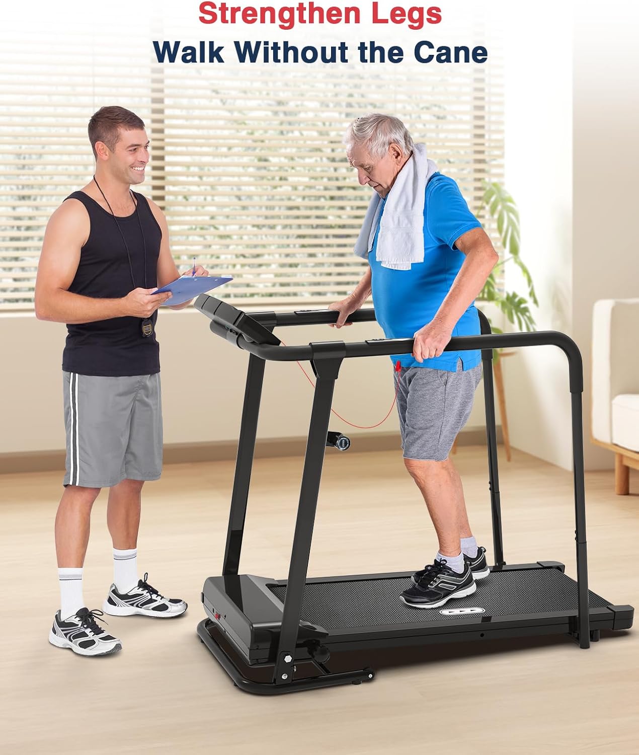 Redliro Treadmill for Seniors with Long Handrails - 300 lbs Capacity Walking Treadmill for Elderly with Cup Holder - Recovery Machine for Home Use with Clear, Non-Scrolling Display (Black) - Image 7