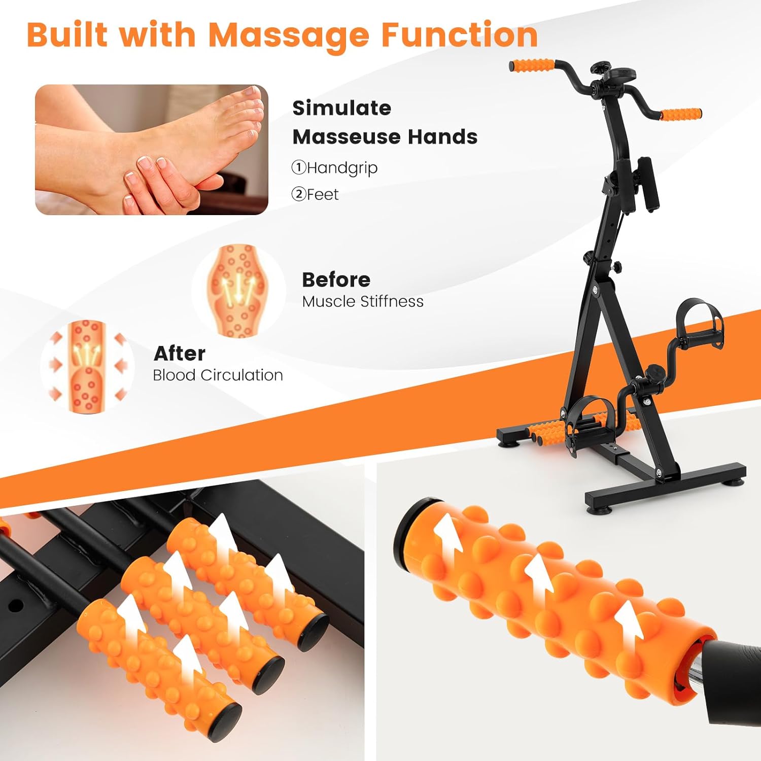 GYMAX Pedal Exercise Bike for Seniors, Hand Arm Leg and Knee Fitness Machine with Massage, LCD Monitor, Adjustable Height and Length for Total Body, Home Exercise Equipment for Elderly - Image 5