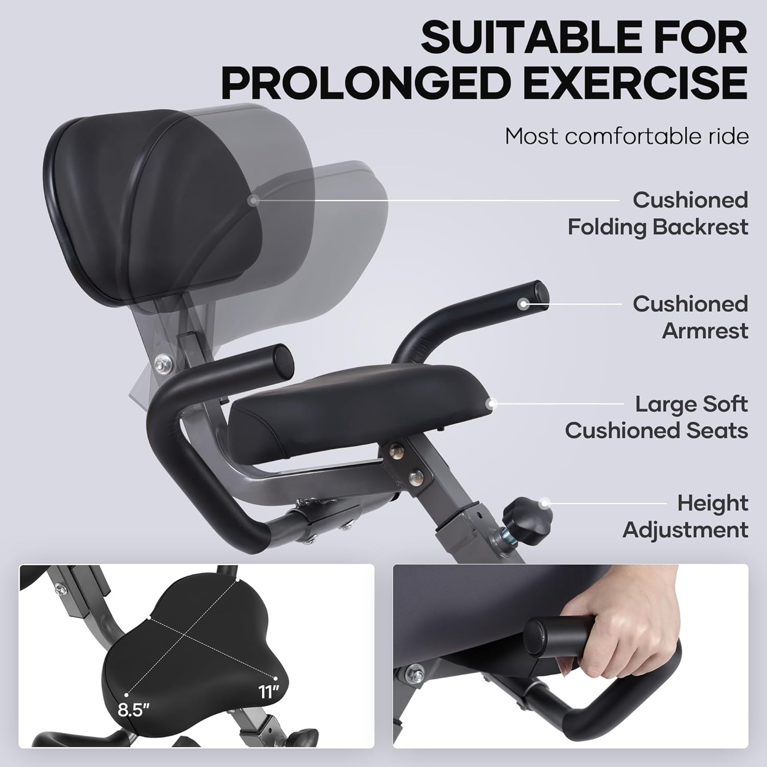 Exercise Bike Stationary Bikes for Home Recumbent Exercise Bike Folding with 10-Level Adjustable Resistance LCD Monitor Pulse Sensor Support Back Pad and Tablet Holder Arm Resistance Band 265LBS Weight Capacity for Home Workout - Image 5
