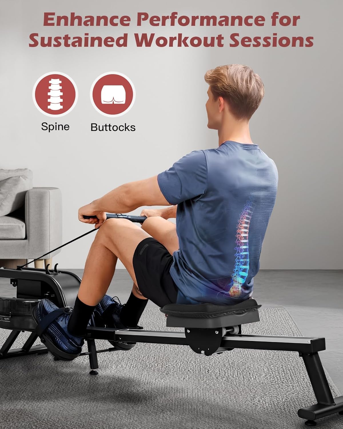 Rowing Machine Seat Cushion for The Concept 2 Rowing Machine with Extra Sports Headband, Memory Foam Row Machine Pad-Compatible with Concept 2 Rower, Recumbent Stationary Bike, Watter Rower - Image 5