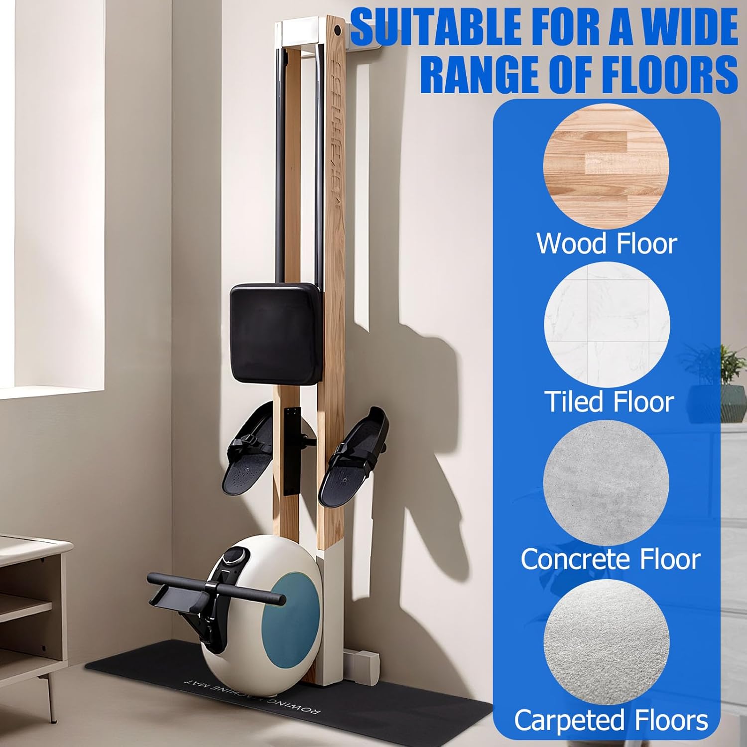 TOBWOLF 2PCS Non-Slip Mat Compatible with Peloton Bike, Concept 2 Rowing Machine, Exercise Bike Mat, Mat Protect Hardwood Floor Carpet for Home Gym, Workout Mat for Bike Trainer, Stationary Spin Bike - Image 4