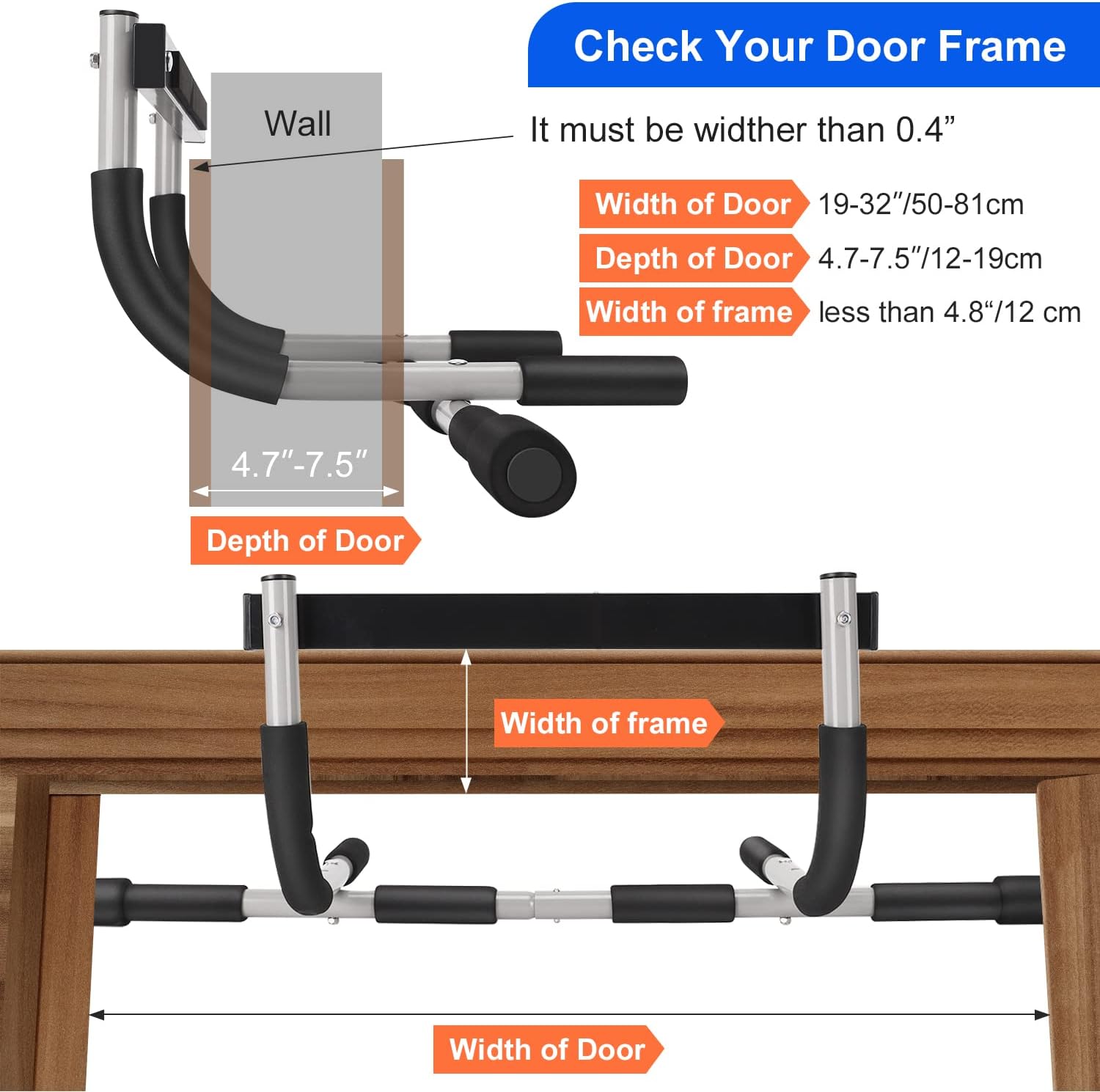 Doorway Pull Up Bar for Home Gym, Adjustable Width, Heavy-Duty Steel - Image 6