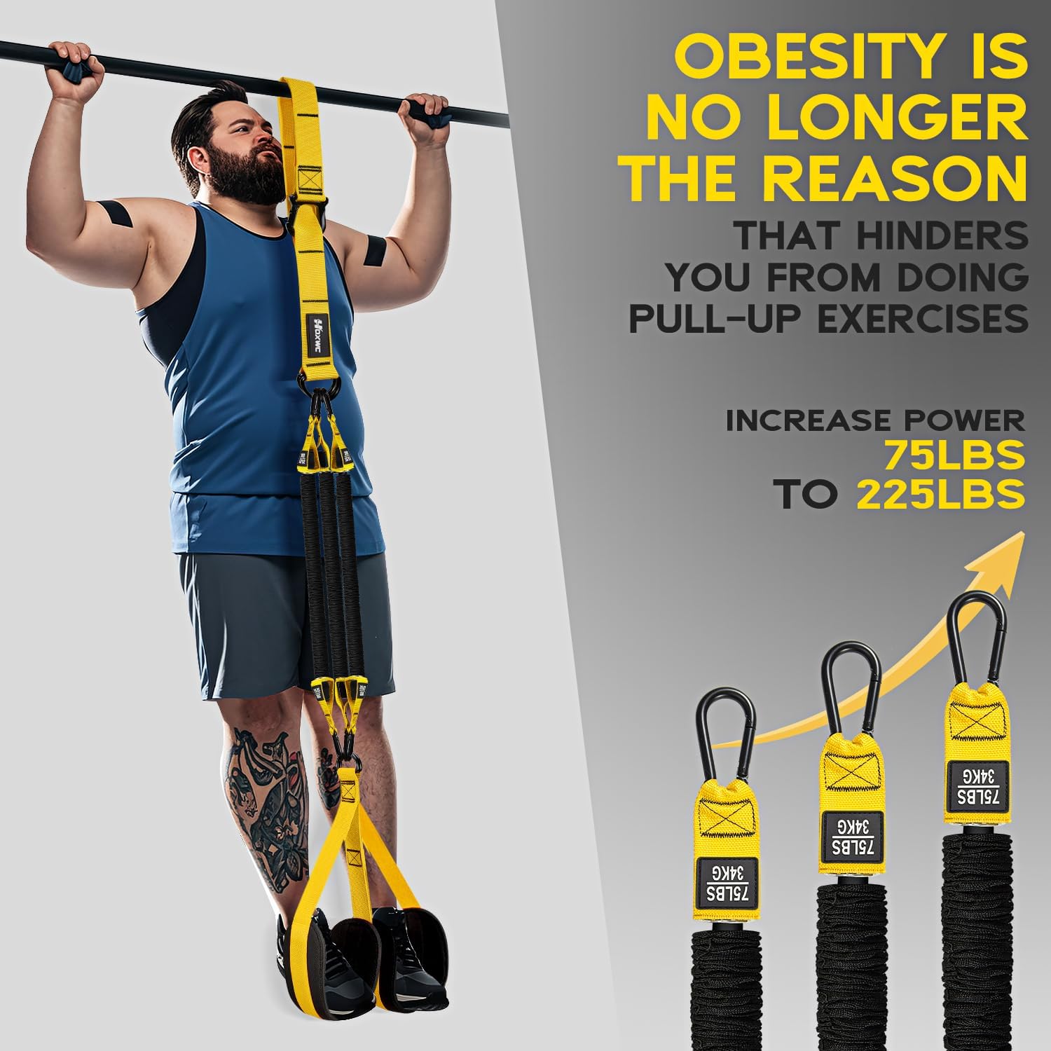 Pull Up Assistance Bands, Adjustable Heavy Duty Resistance Band for Pull Up, 3 Pull Up Bands, Comfortable Fabric Feet/Knee Rest, Assistance Bands for Pull-Up, Home Fitness, Body Stretching - Image 3