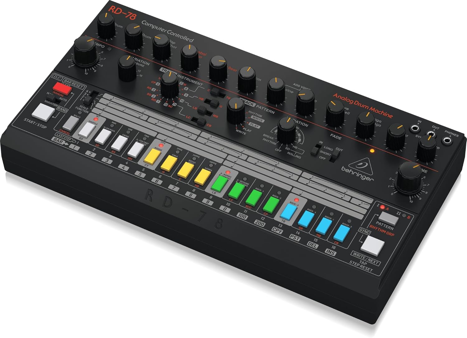 Behringer RD-78 Classic Analog Drum Machine with 15 Drum Sounds, 34 Rhythm Presets, 16-Step Sequencer for Music Production and Live Performance - Image 4