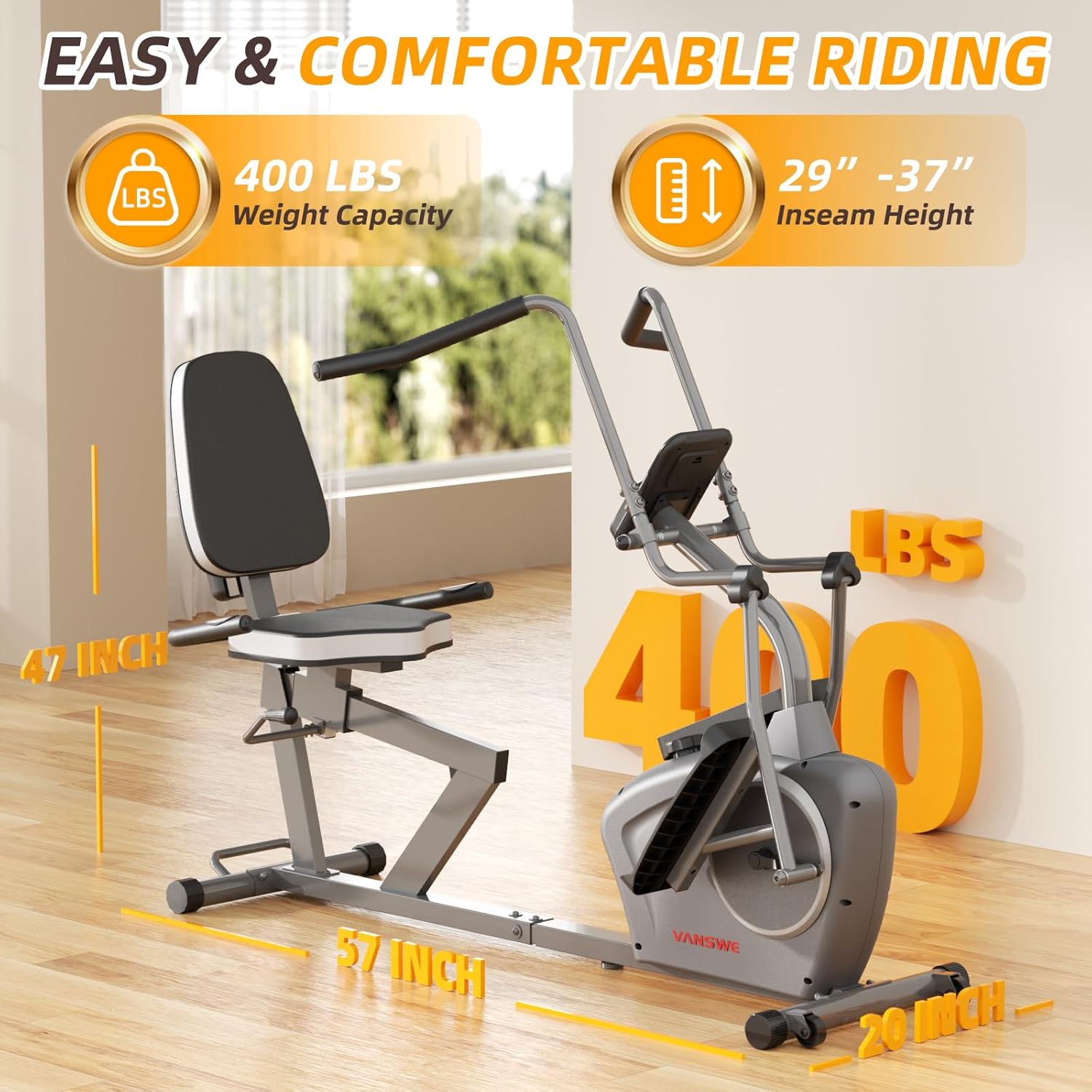 VANSWE Recumbent Exercise Bike with Arm Exerciser for Seniors Adults Home Training - Elliptical Recumbent Cross Trainer with Magnetic Resistance, Free App, Bluetooth Connectivity and Pulse Sensor - Image 3
