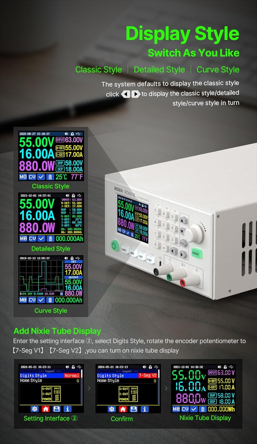 RD RD6018 DC Power Supply Variable Adjustable Lab Bench Power Supply Buck Converter Step Down Switching Regulated 4-Digital LCD Display 60V 18A 1080W - Image 3