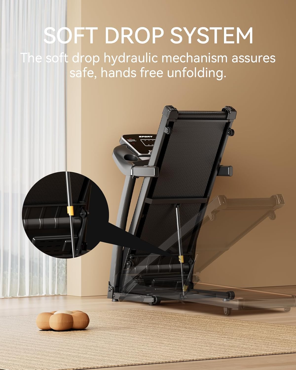 Treadmill for Home, 3.0HP Folding Treadmill with Incline, 300 lbs Capacity, Bluetooth & Heart Rate Sensor, Space-Saving Design - Image 6