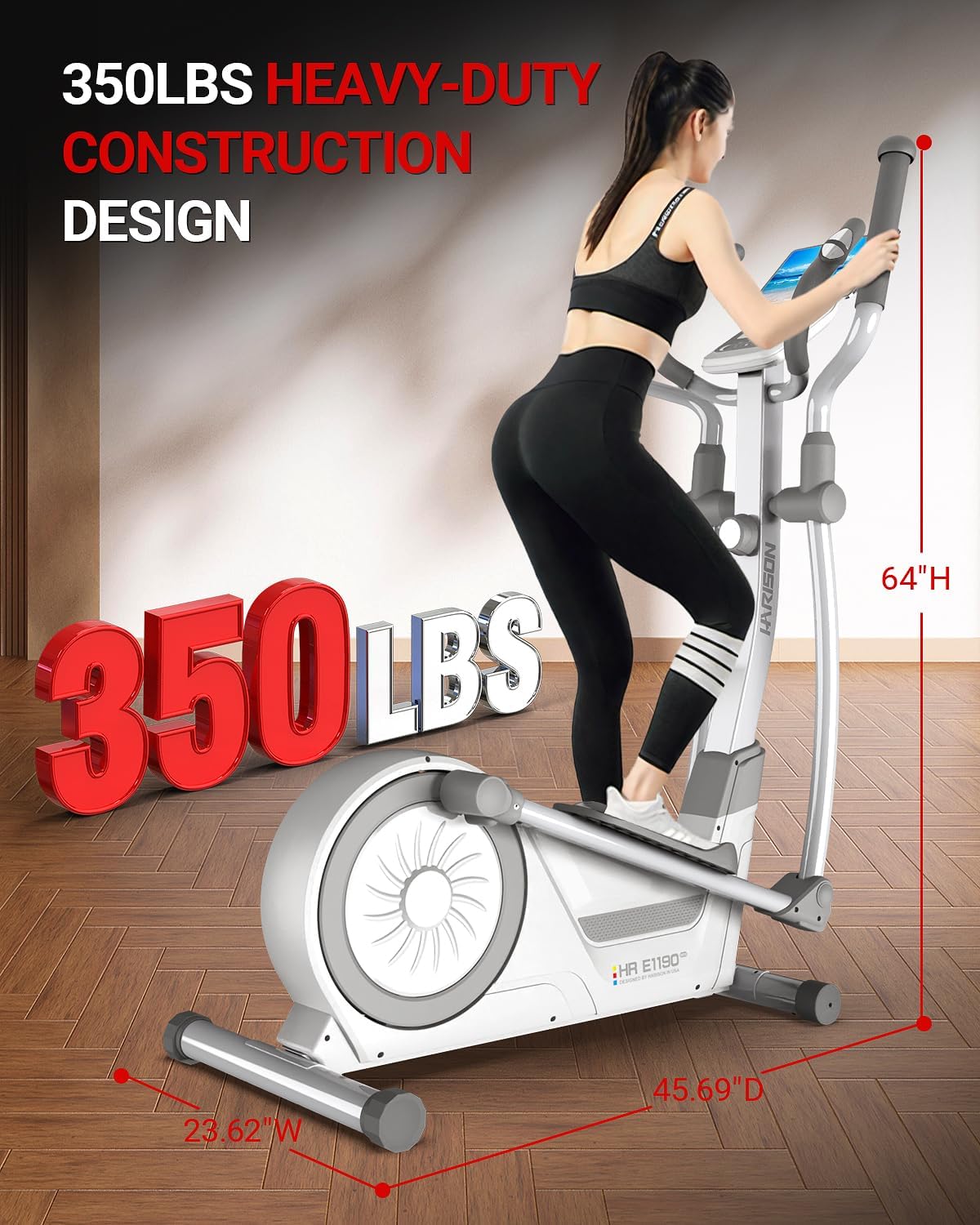 HARISON Elliptical Machine for Home 350 LBS Capacity, Magnetic Elliptical Exercise Machine with 16-Level Resistance Control, Elliptical Trainer with HARISON Bluetooth (White) - Image 5