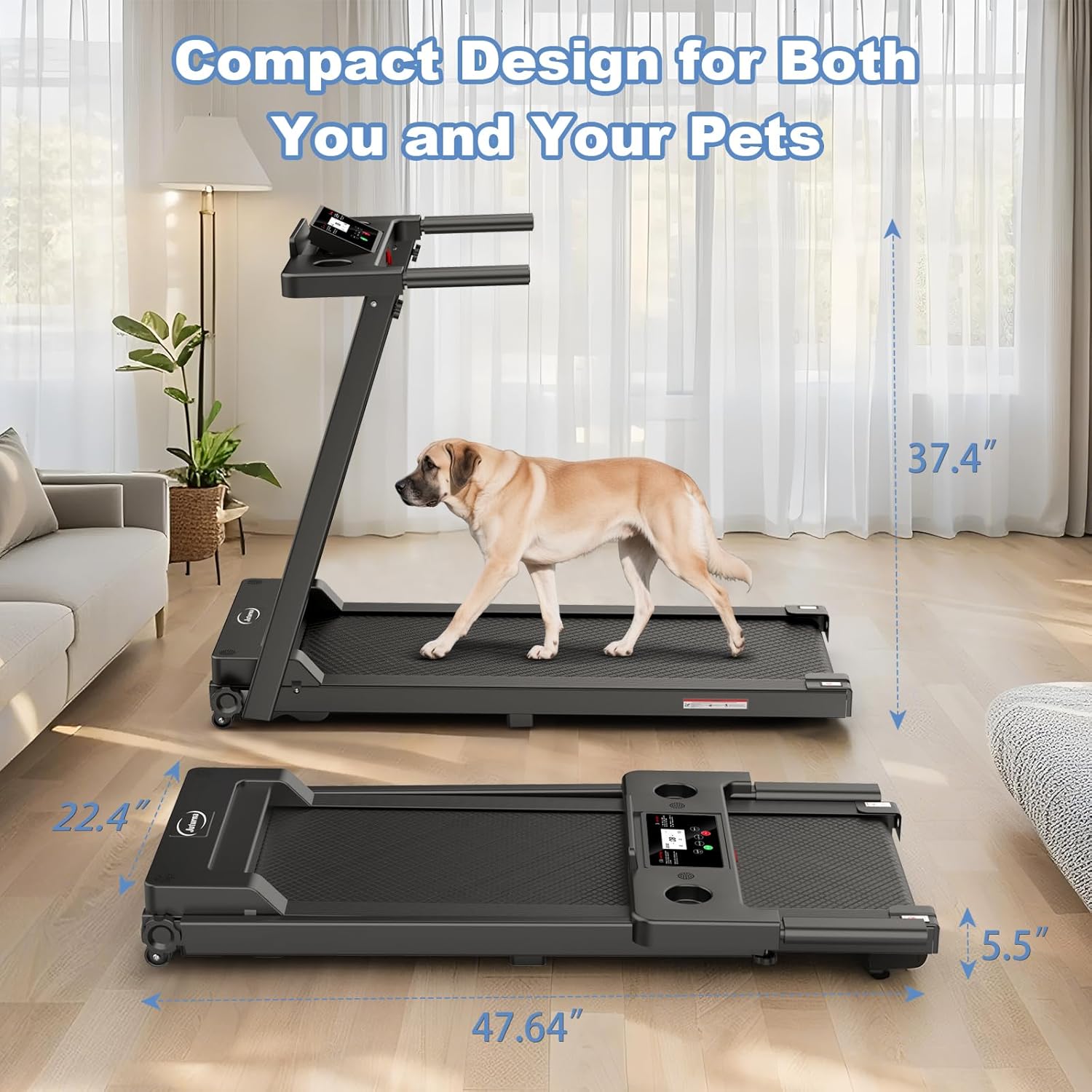 Juturna Treadmills for Home, Walking Pad with Handle Bar, Portable Foldable Treadmill, 3.0 HP Walking Pad with 300 LBS Capacity, Folding Treadmill with LED Display - Image 6