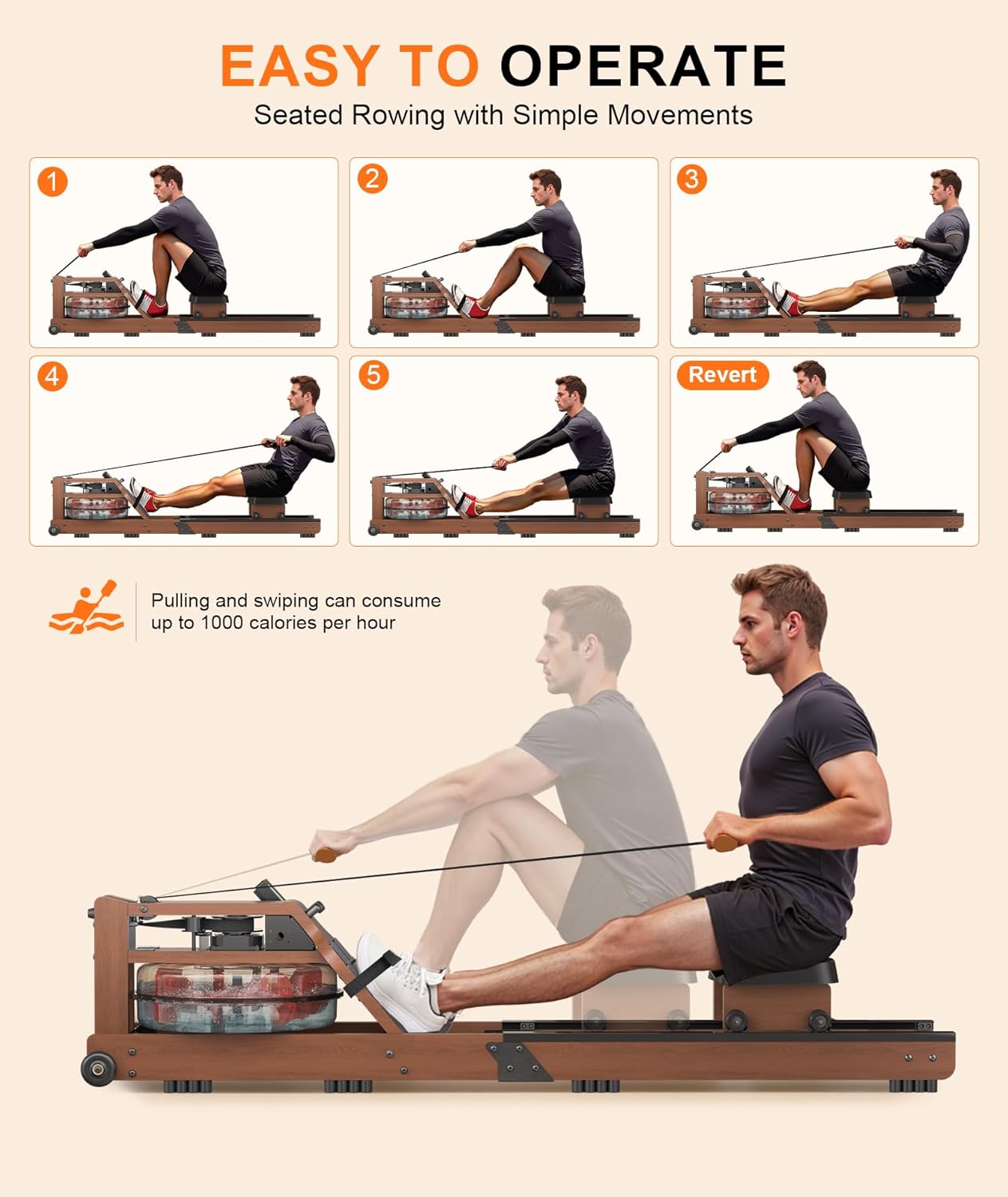 Rowing Machines for Home,Water Rowing Machine with Foldable Design,400LBS Capacity,LCD Monitor,Smooth Glide Rails,Comfortable Seat,Free App(Bluetooth) Supported for Immersive Water Rower&Home Gym - Image 5