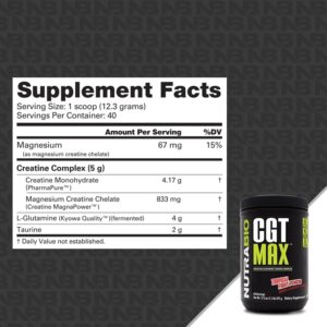 NutraBio CGT-MAX Powder- Creatine, Glutamine and Taurine to Support Muscle Recovery and Strength – 40 Servings – Tropical Fruit Punch…
