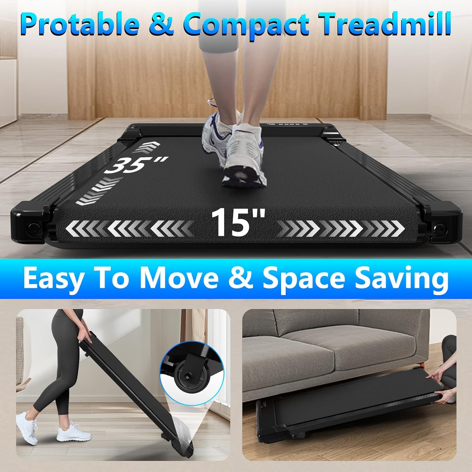 3-in-1 Walking Pad with Incline,2.5 HP Under Desk Treadmill for Home Office,265 LBS Compact Walking Treadmill with LED Display,No Assembly - Image 7