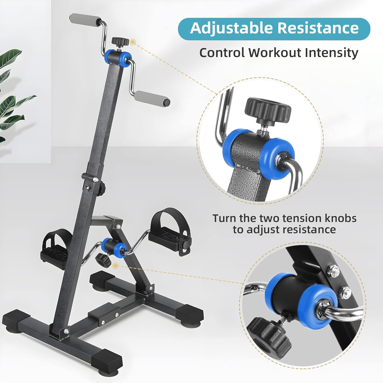 Foldable Arm and Leg Exercise Bike for Seniors - 16" W×16" D×38" H Folding Pedal Exerciser with Adjustable Resistance, Knee & Foot Stroke Therapy for Adults, with Shock Absorbing Suckers, Dark Grey - Image 7