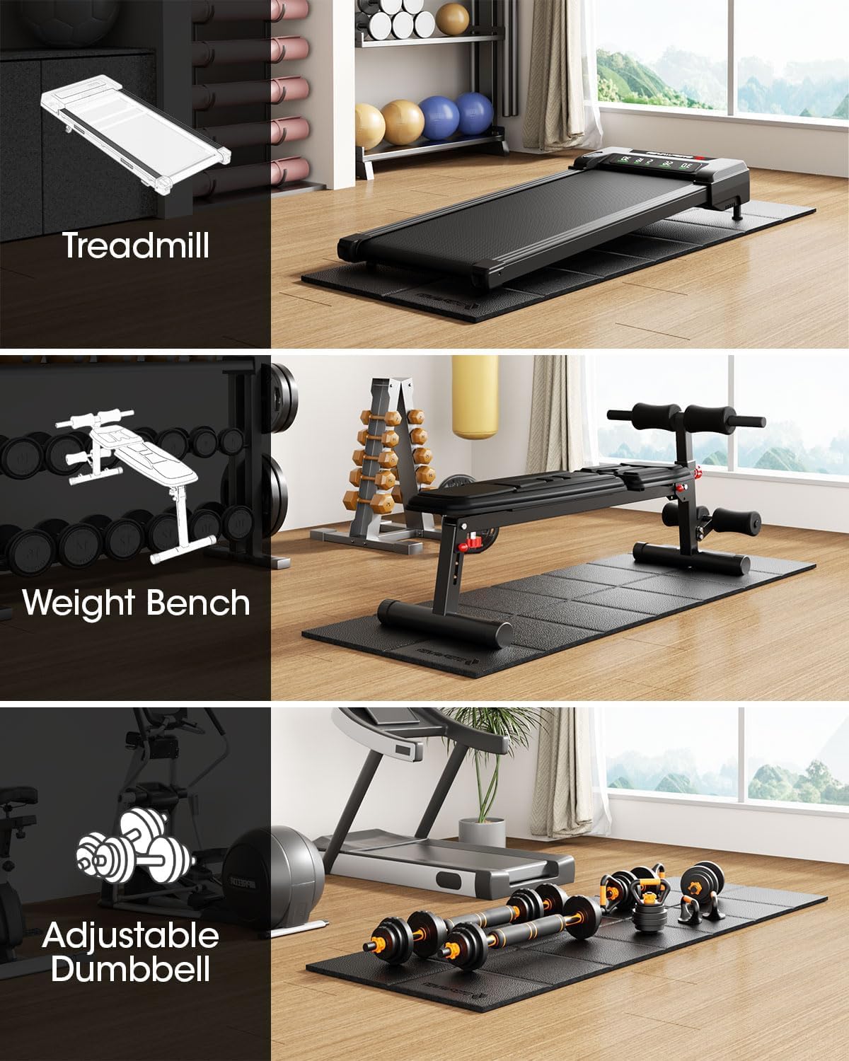 Walking Pad Mat for Carpet Floor, 68"x24", Exercise Equipment Mats for Home Gym Workout, 1/3" Thick, Noise Shock Absorption, Floor Protector for Indoor Activity - Image 2