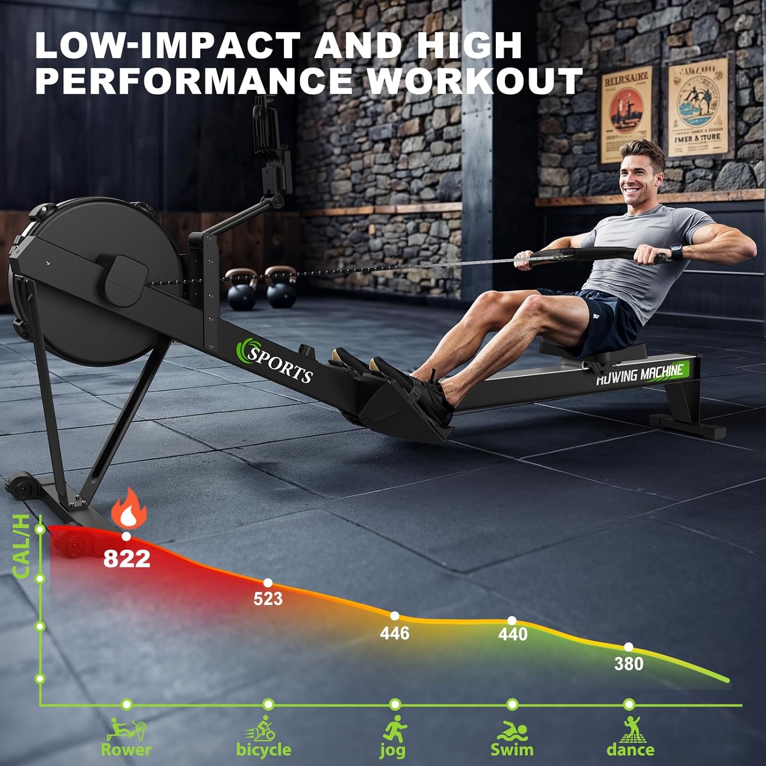 Rowing Machines for Home: 10 Level Air Resistance Professional Rowing Machine with Bluetooth Backlit Display, Tablet Holder, APP Compatible, Easy Storage - Image 5