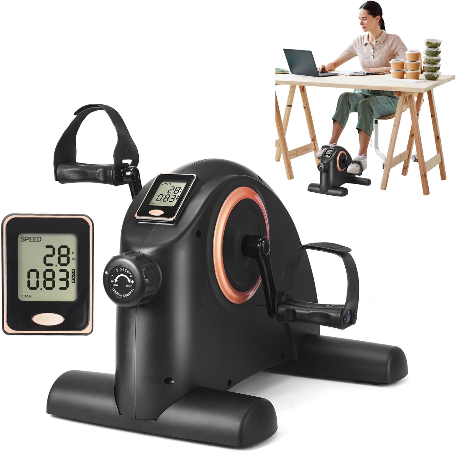 Mini Exercise Bike, Portable Under Desk Bike Pedal Exerciser with Quiet Magnetic Resistance, Portable Foot Cycle Arm&Leg Exercise Bike for Seniors Peddler Machine with LCD Display