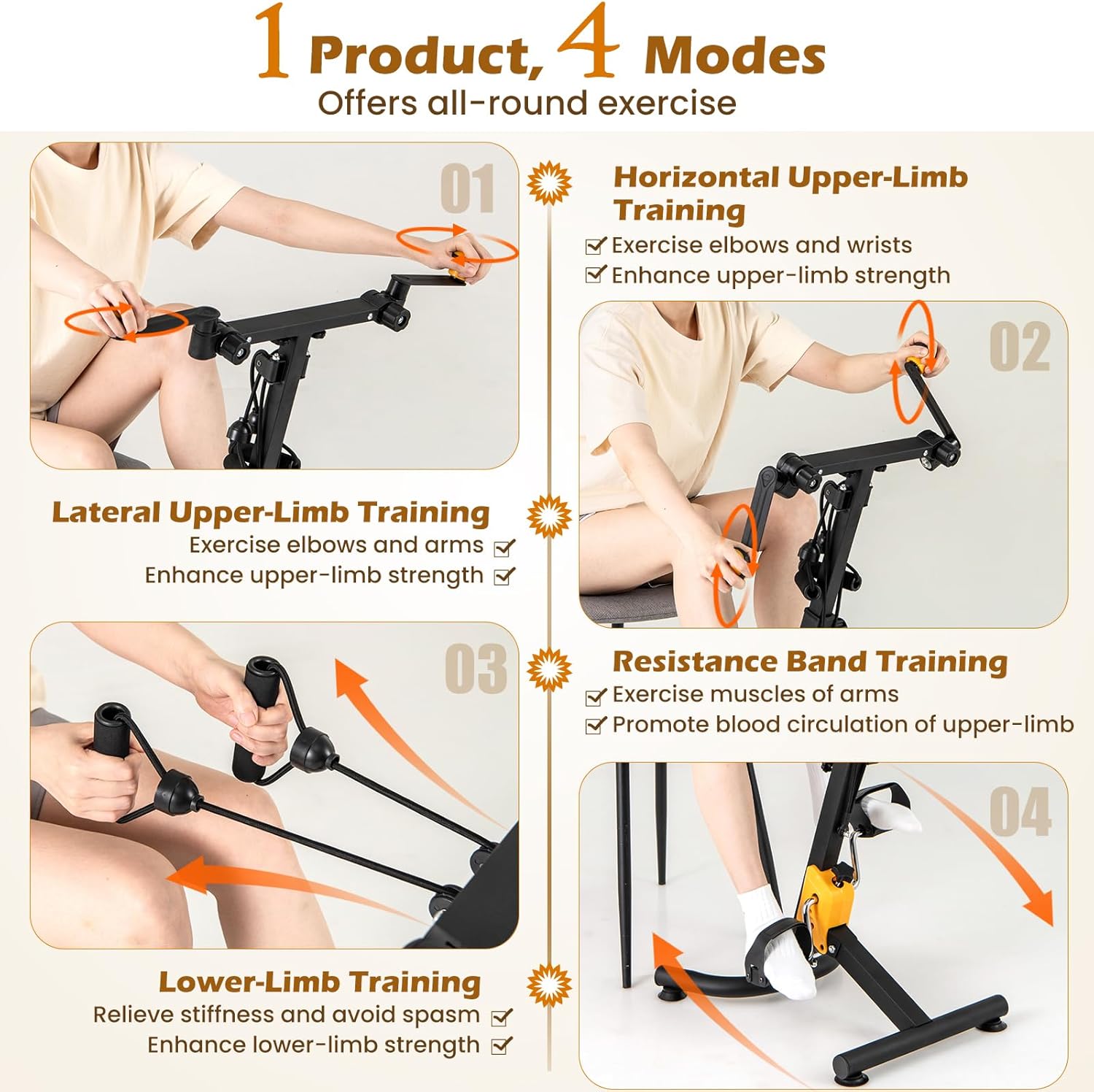 GYMAX Pedal Exerciser for Seniors, Hand Arm Leg and Knee Folding Pedal Exercise Bike with Adjustable Handgrip, Resistance and Height, Home Indoor Fitness Equipment for Rehabilitation - Image 3