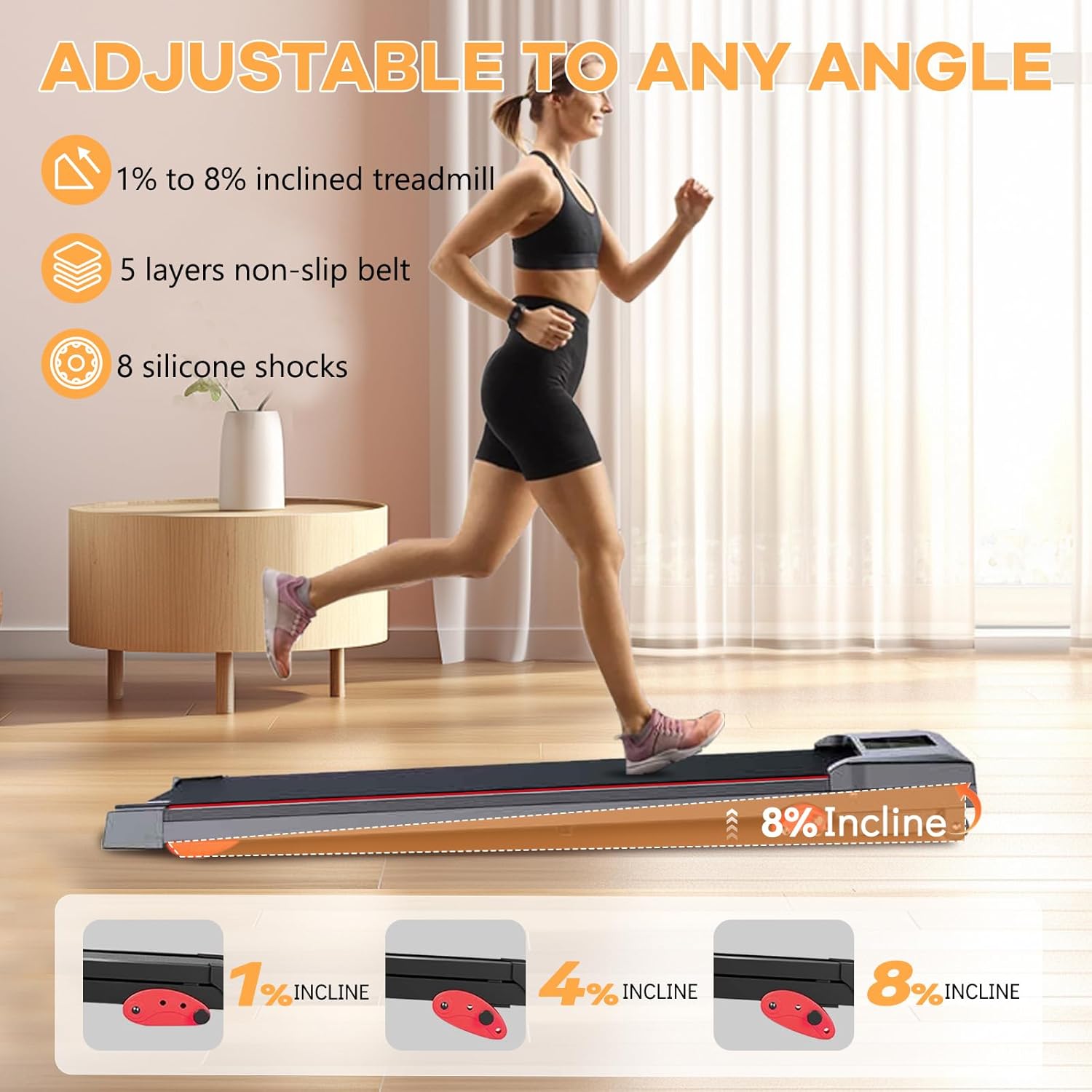 Walking Pad with Handle Bar and Incline, 3 in 1 Under Desk Treadmill with Hiking Mode, 2.5HP Low Noise Walking Treadmill Pad with Remote Control,Portable Treadmills for Home Office, Led Display - Image 4