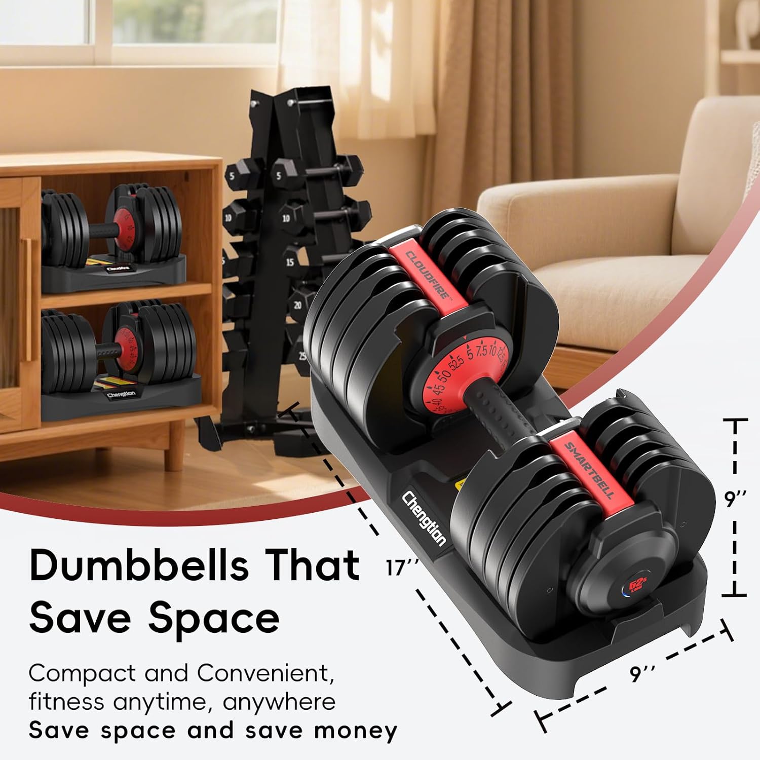 Upgraded Adjustable Dumbbells Set 52.5 lbs/25 lbs, 15/9 Weights Dumbbell Set, Quick Adjustable Dumbbells For Men Women Home Gym with Anti-Slip Handle, Safe and No Falling - Image 6